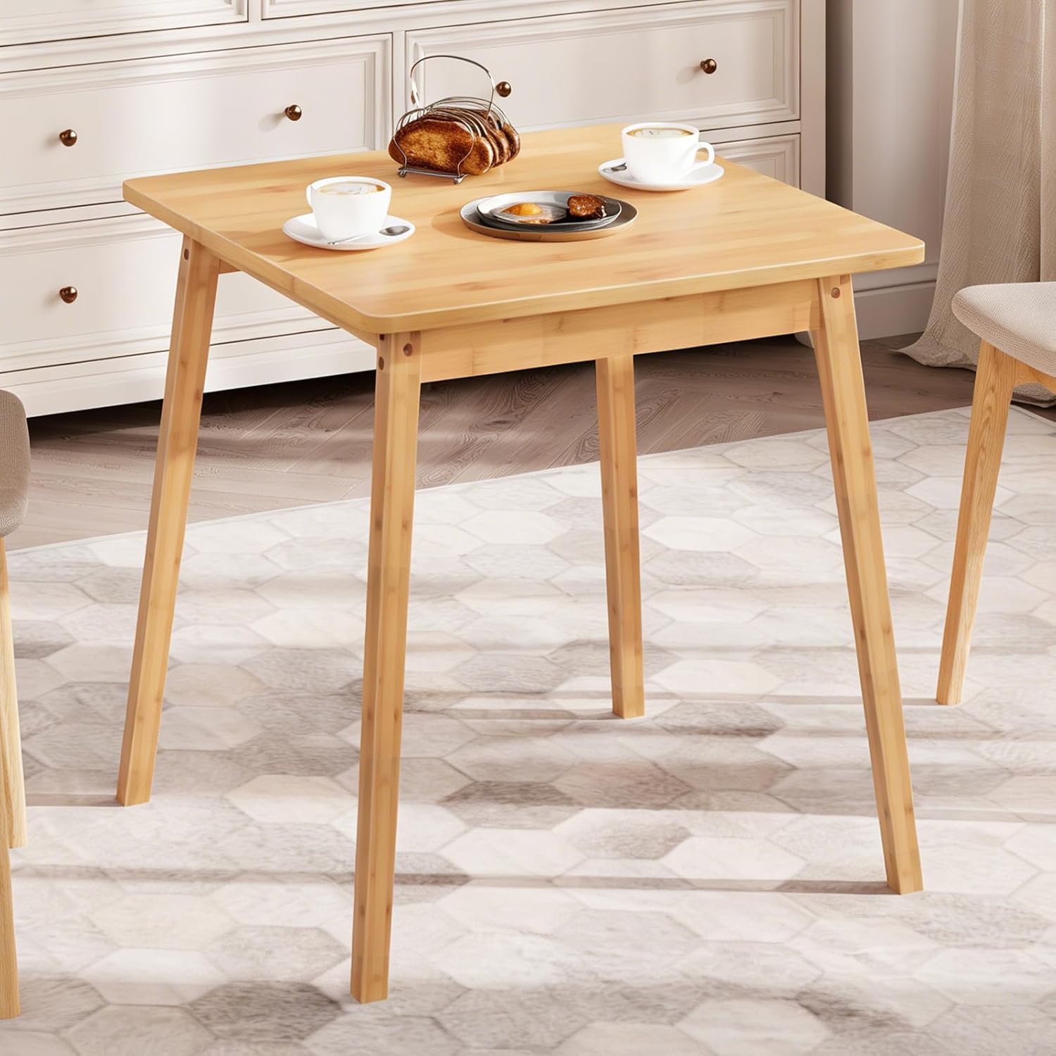HOOBRO Bamboo Dining Table, Square Dining Table for 2, 27.6