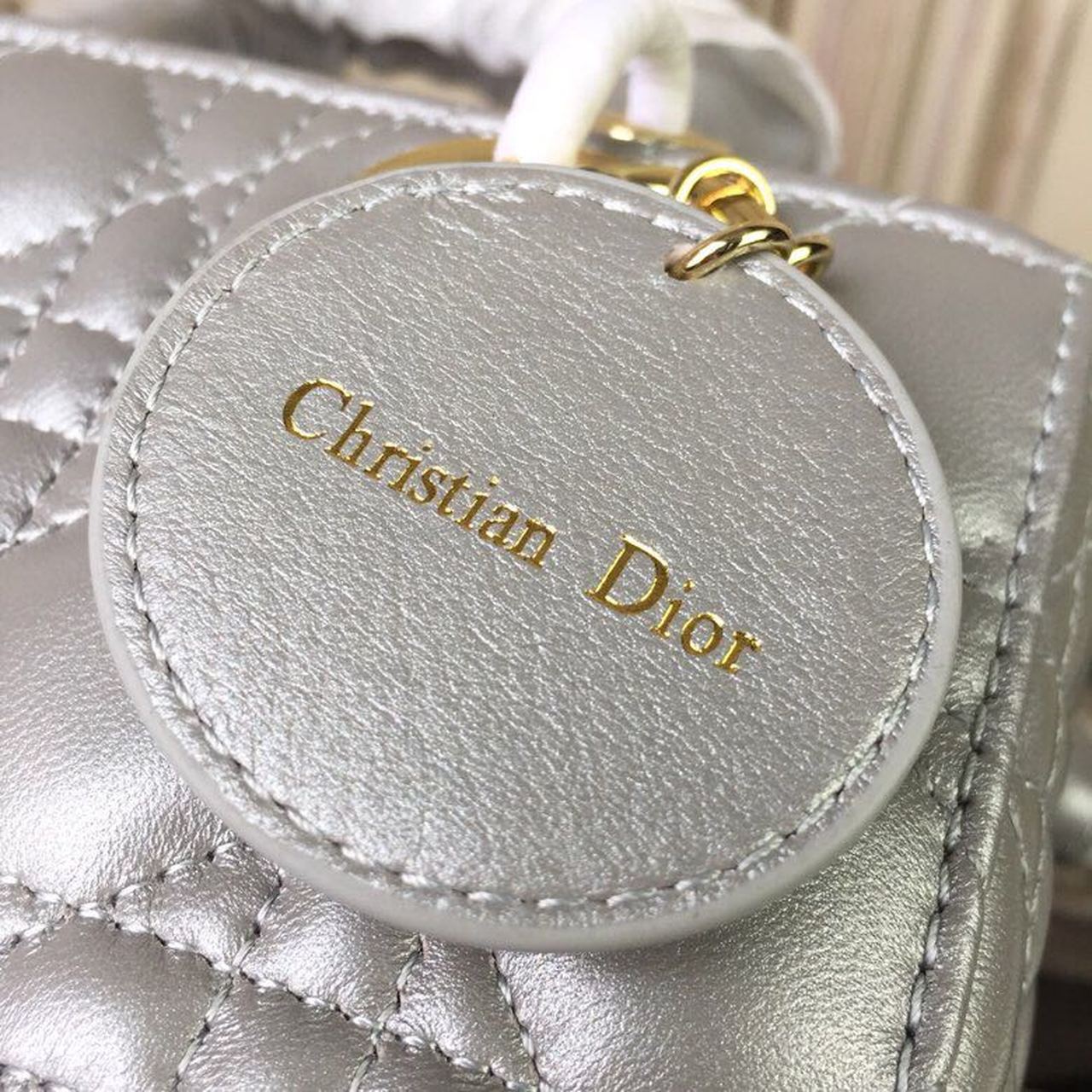 Christian Dior Small Lady Dior Bag Gold Toned Hardware Pearl Silver White For Women 8in/20cm CD1:1High-quality replica