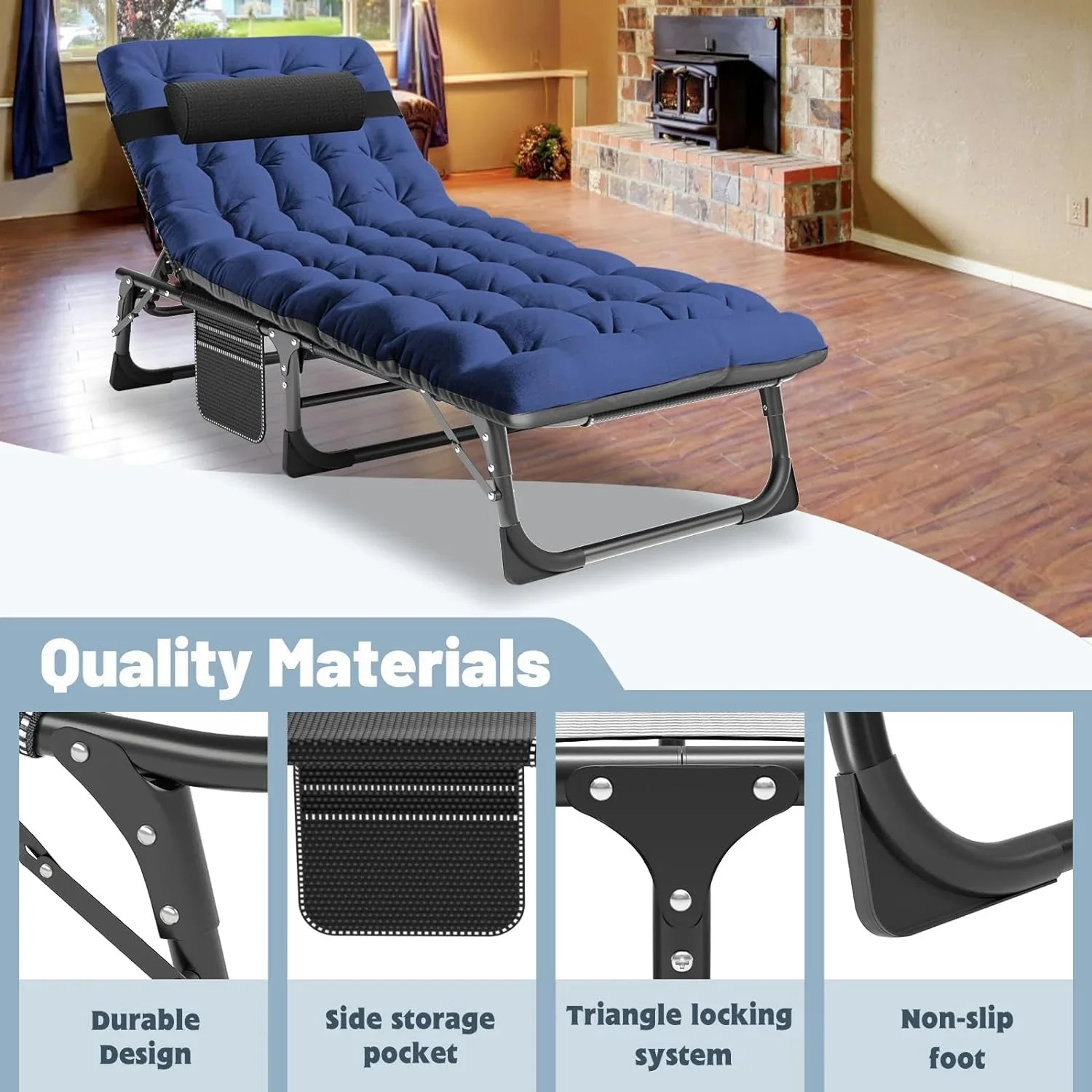 Slsy 5-Position Adjustable Folding Lounge Chair And Cot - 75.2" x 25.6" x 11.8" - Image 32 Slsy 5-Position Adjustable Folding Lounge Chair And Cot - 75.2" x 25.6" x 11.8" - Image 32