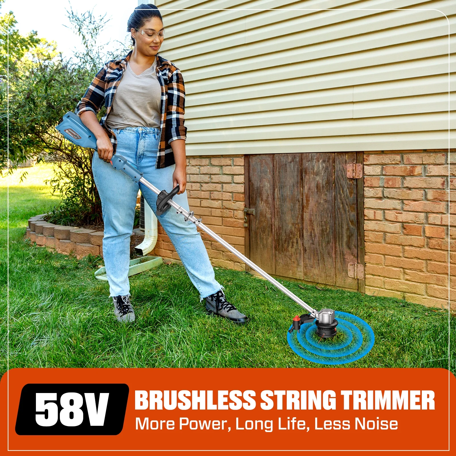 SENIX 58V Brushless Weed Eater, 11�?13�?Variable Length String Trimmer, 360° Adjustable Handle, Battery & Charger Included, GTSX5-M - Image 2