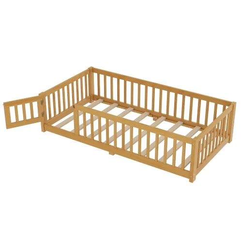 Bellemave Full Size Floor Bed with Door and Fence Floor Bed with Bed Slats Sturdy Wood Floor Bed Montessori Bed Frame (Full, Pink) - Image 19