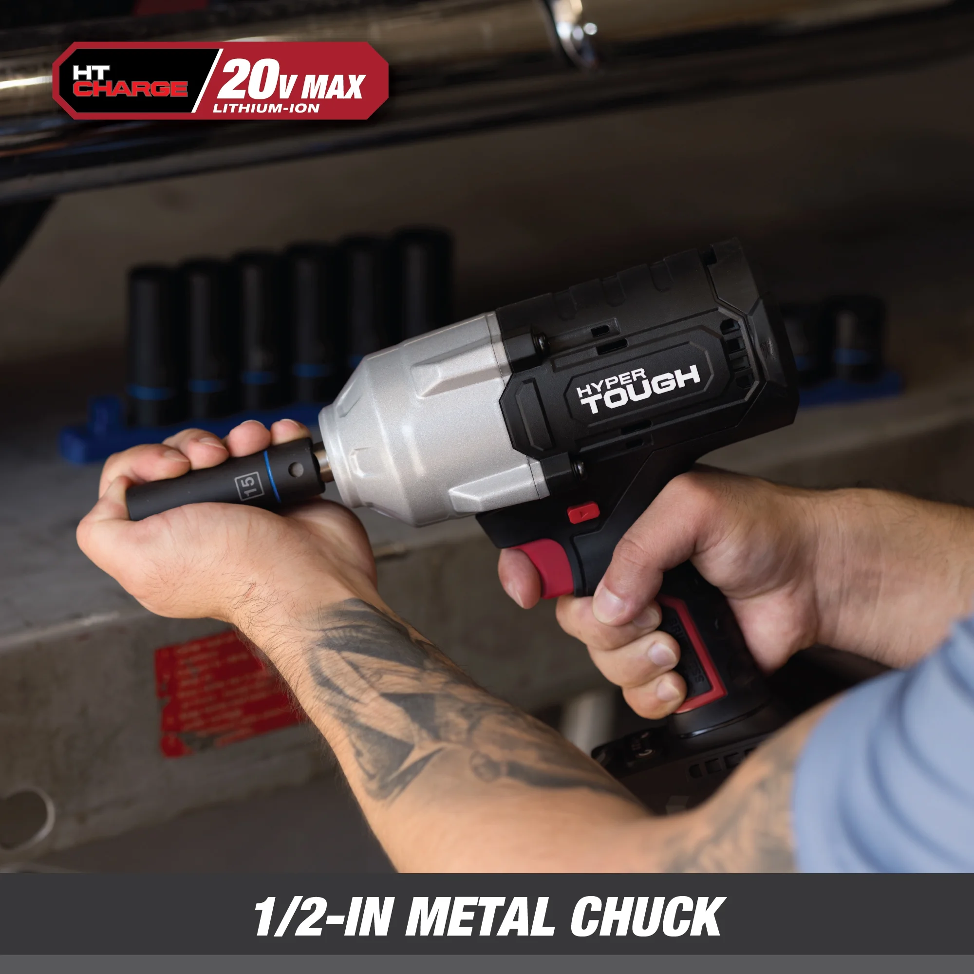 Hyper Tough 20V Max Brushless 1/2-inch High-Torque Cordless Impact Wrench with 4.0Ah Lithium-Ion Battery and Charger - Image 7