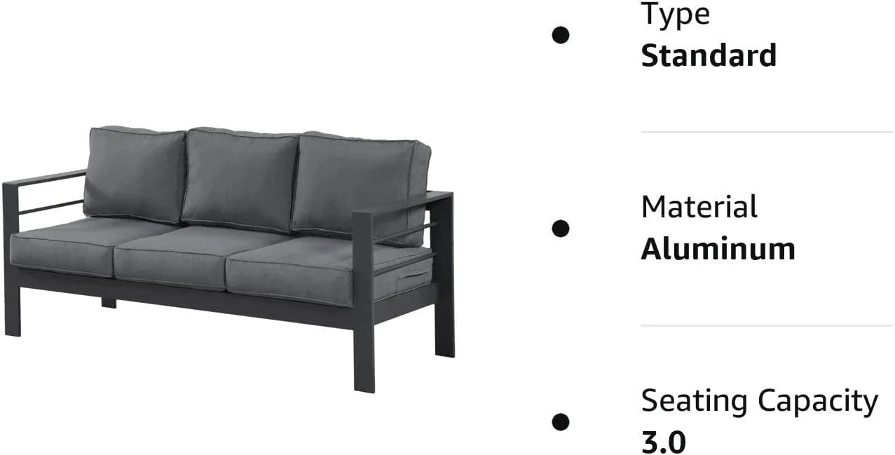 Superjoe Outdoor Patio Sofa 3 Seats Gray Aluminum With Dark Grey Cushions - Image 4 Superjoe Outdoor Patio Sofa 3 Seats Gray Aluminum With Dark Grey Cushions - Image 4