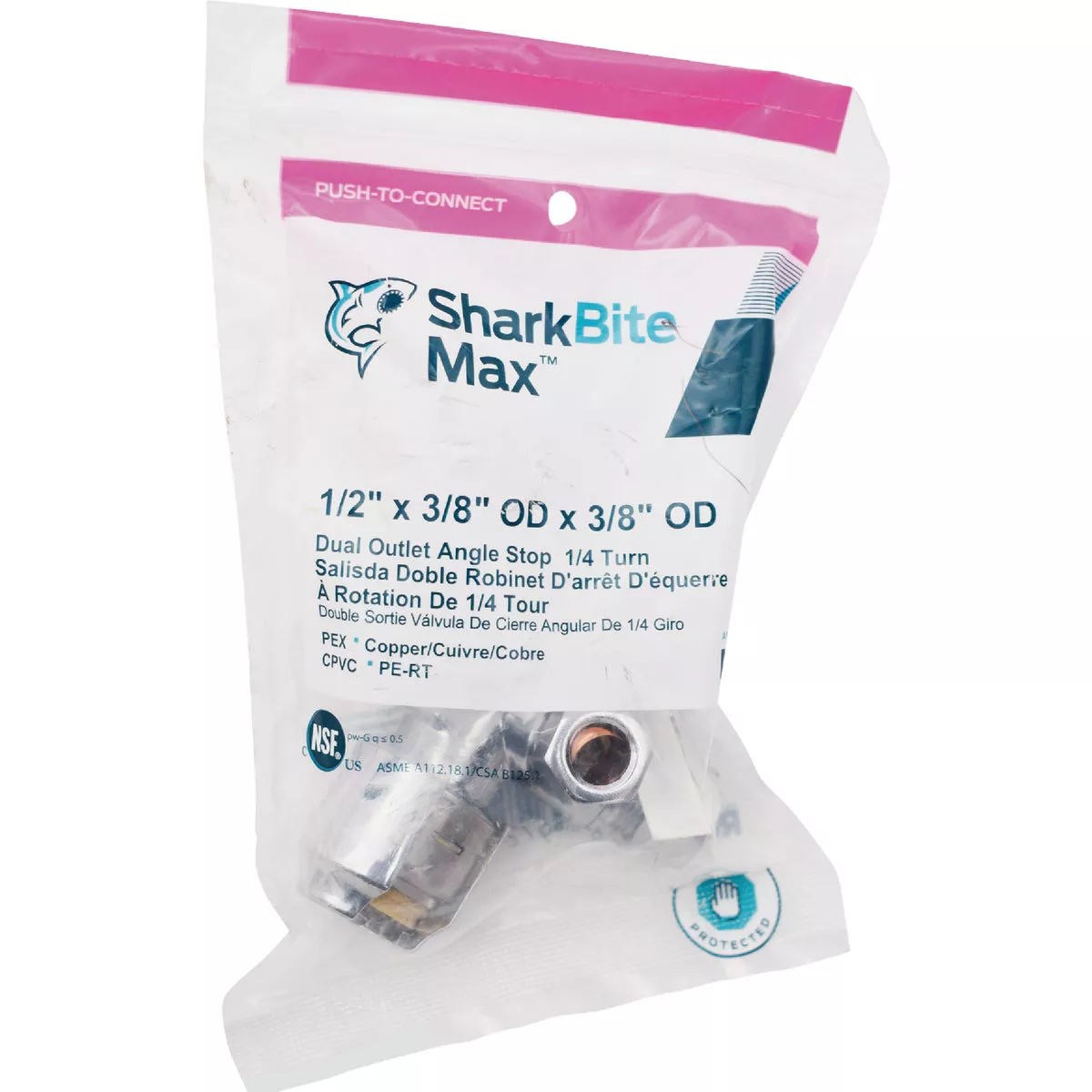 SharkBite 1/2 in. Push-to-Connect x 3/8 in. OD Compression x 3/8 in. OD Compression Chrome-Plated Brass Dual Stop Quarter Turn Angle Valve