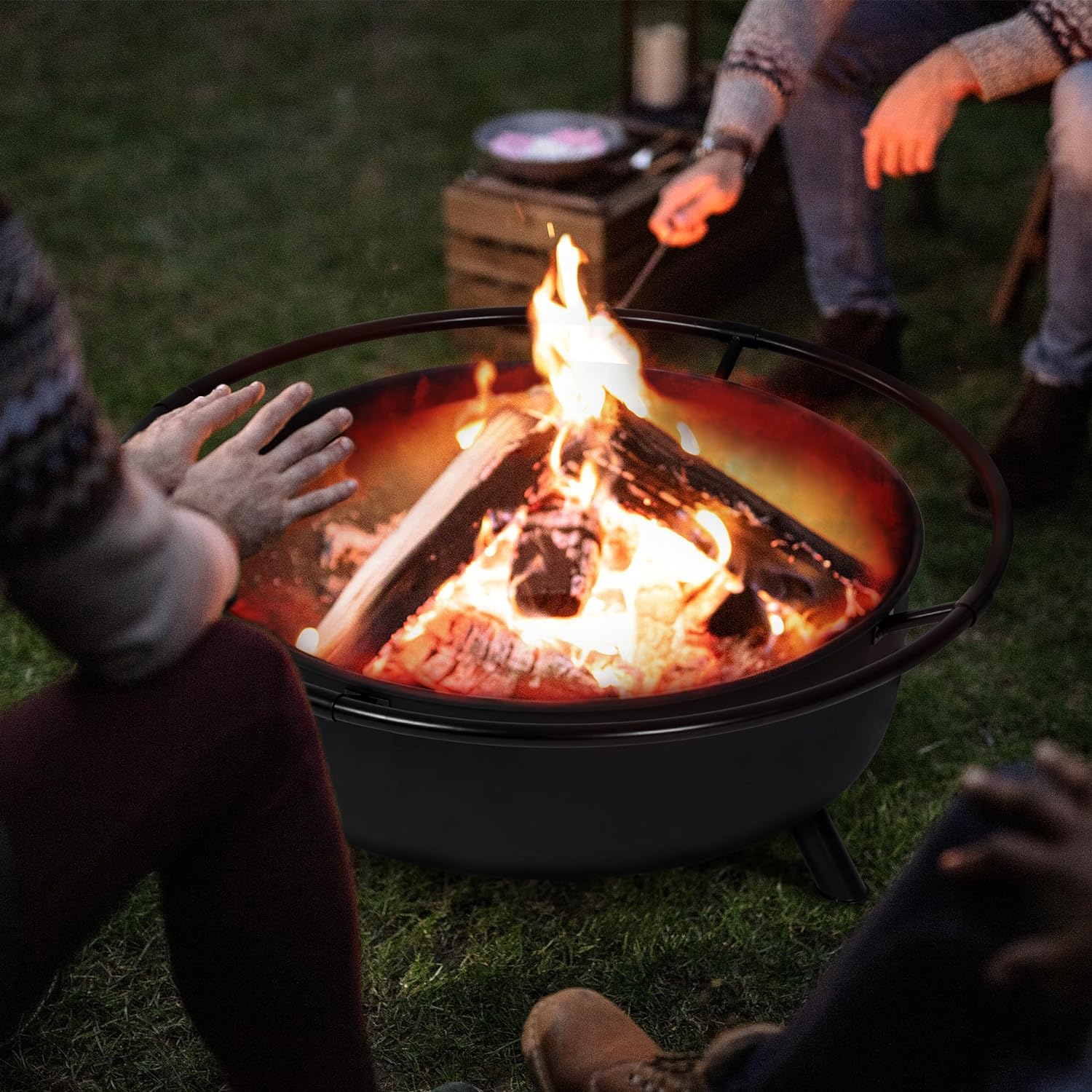 SUNCREAT 42-Inch Wood Burning Patio Fire Pit, Black, 42.1 Inch Diameter x 25.2 Inch High - Image 4 SUNCREAT 42-Inch Wood Burning Patio Fire Pit, Black, 42.1 Inch Diameter x 25.2 Inch High - Image 4