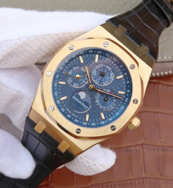 Replica Audemars Piguet JF Royal Oak 41mm 26574 YG Blue Dial Leather Strap A5134 - Elite Watch Atelier