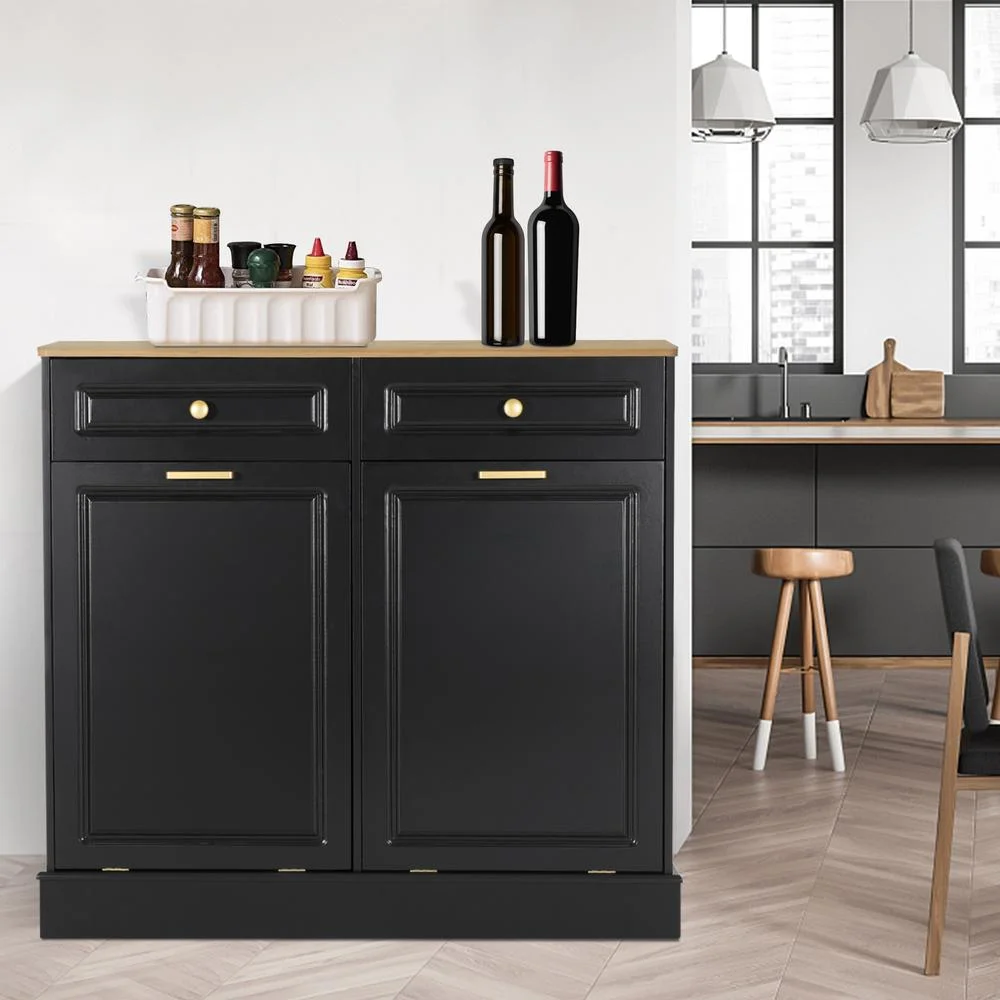 Eclife 20 Gallons Double Tilt Out Trash Cabinet Wood Tabletop, Upgrade Gray, WB010GY - Image 19