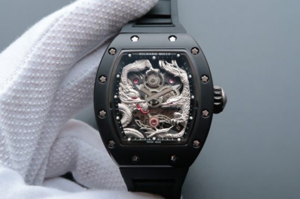 Replica Richard Mille RM057 Dragon Phoenix PVD SS Case Silver Dragon Dial Black Rubber Strap - Top club