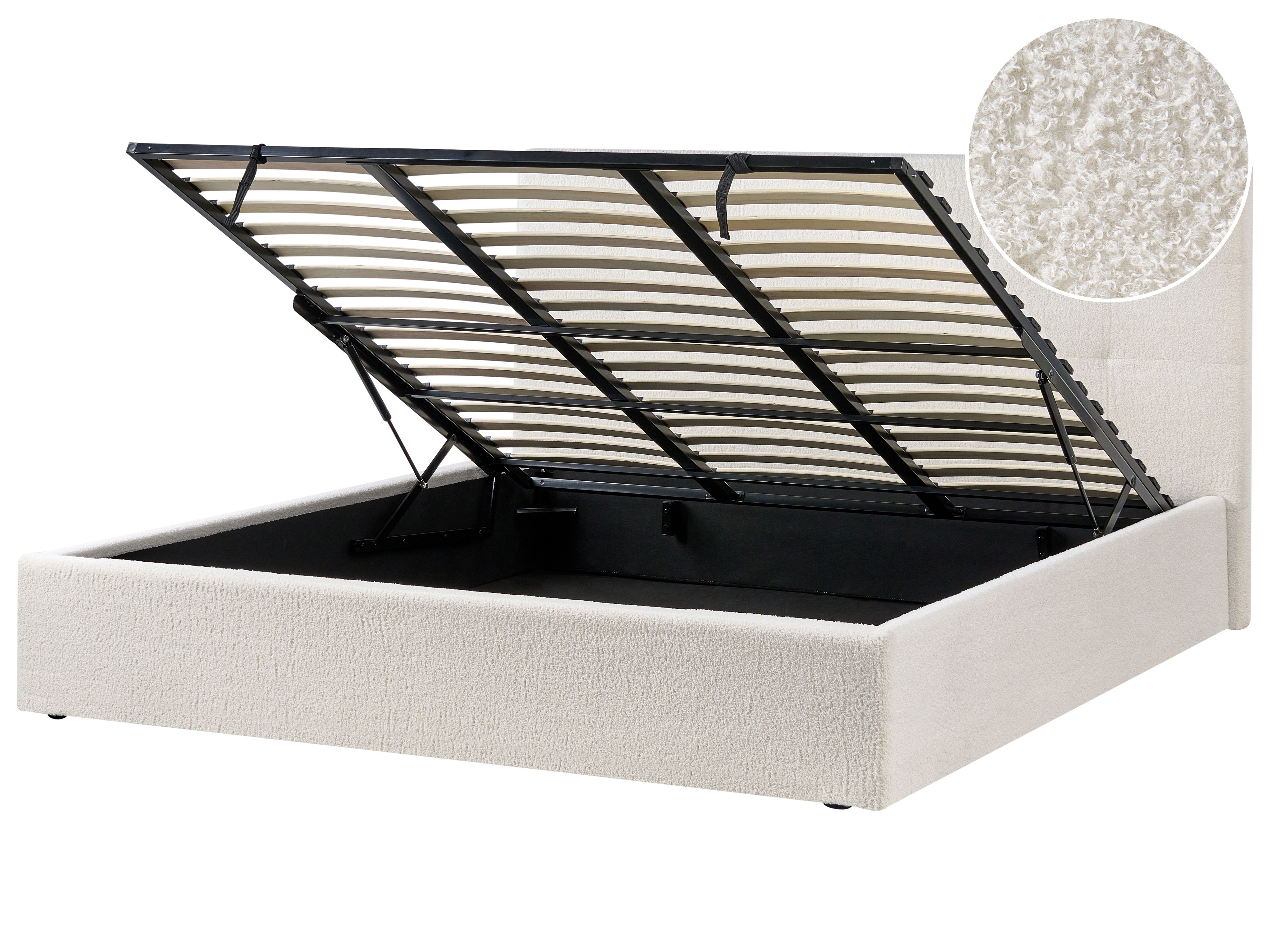 Ottoman Bed Boucle LORIENT 180 x 200 cm (EU Super King) Off-White
