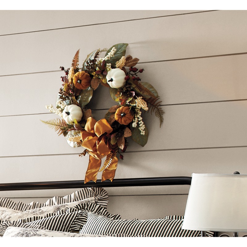 White And Orange Pumpkins Wreath - MIDNIGHT VELVET CATALOG