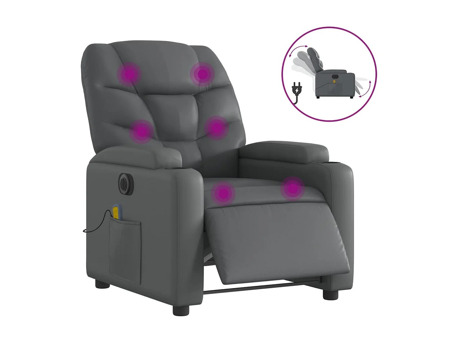 Fauteuil inclinable électrique-Fauteuil de massage pour Salon gris similicuir SHL1936