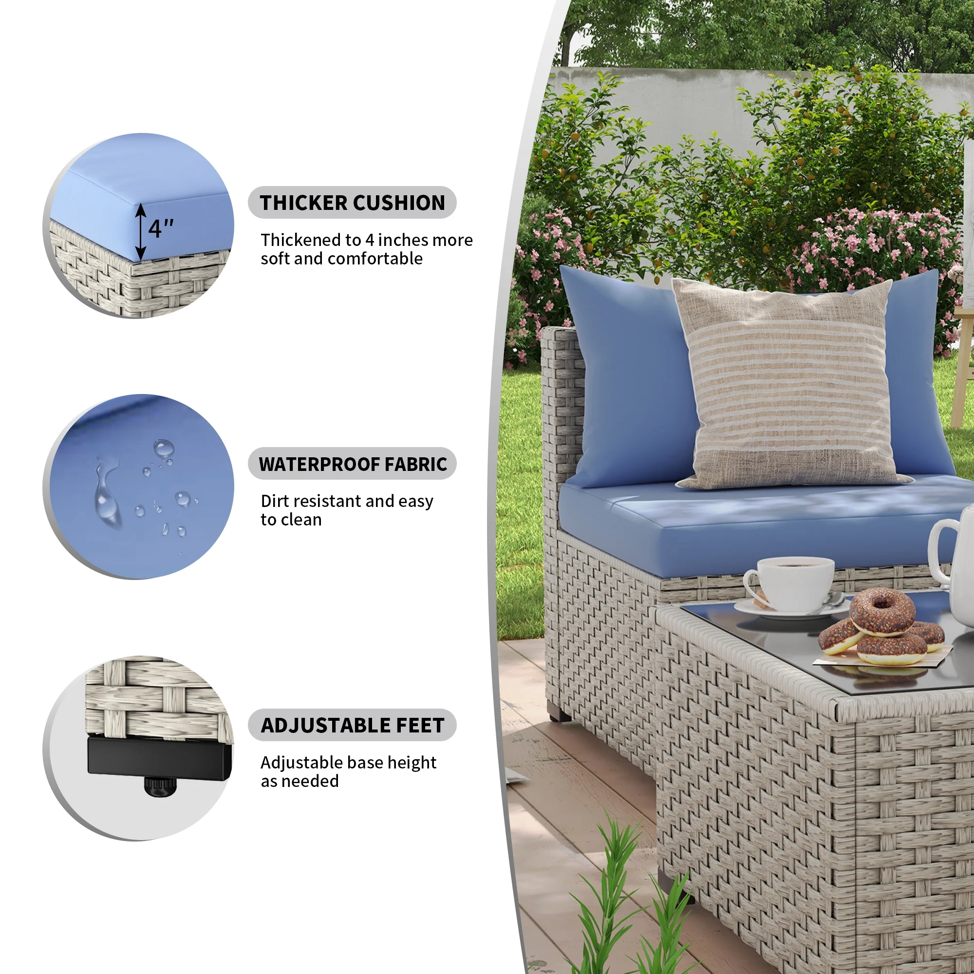 7 Pieces Patio Conversation Set, Outdoor Sectional PE Rattan Wicker Furniture Seat,Dark Gray - Image 61