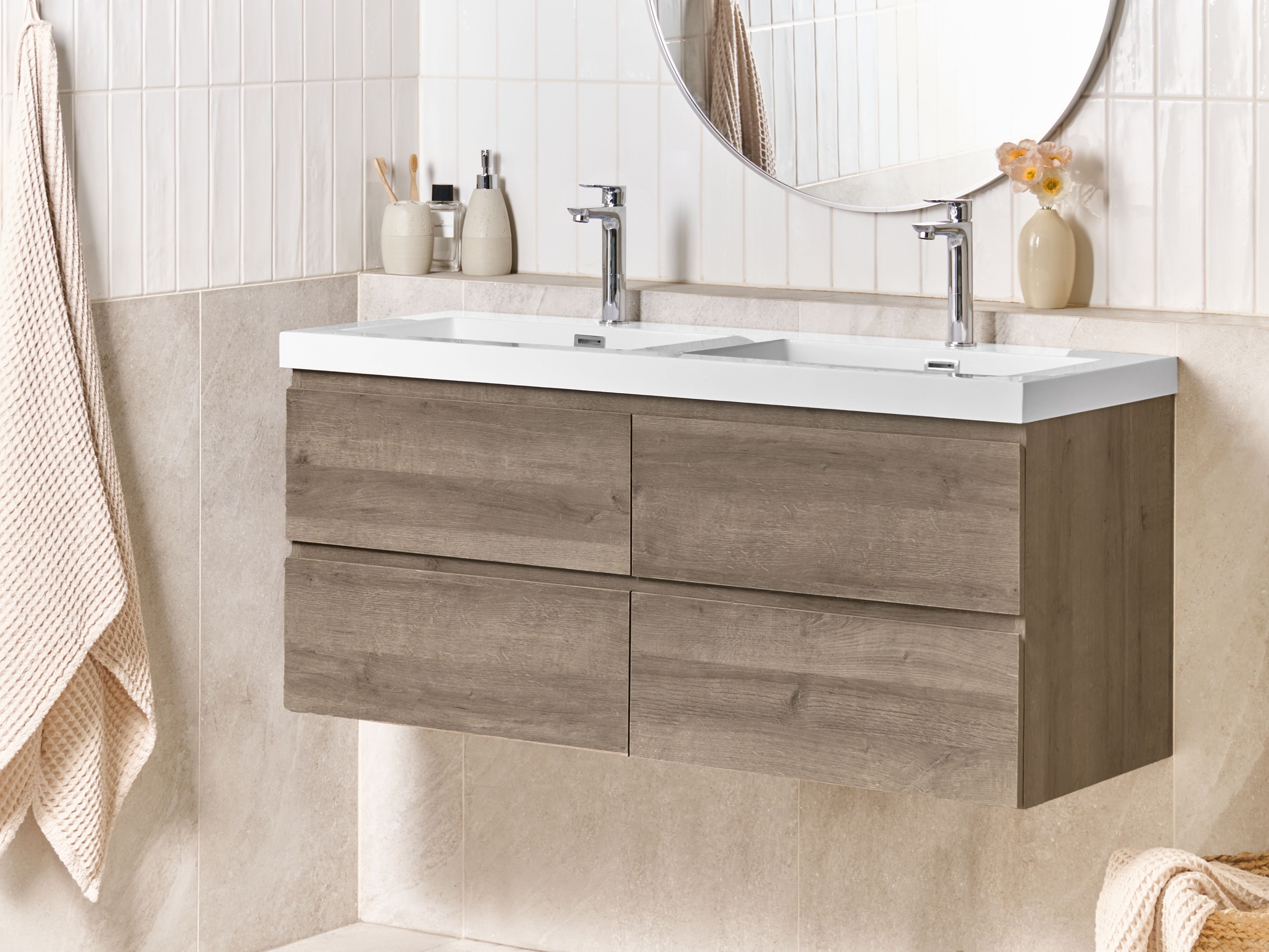 Wall Mounted Double Basin Vanity Unit VIEDMA Taupe