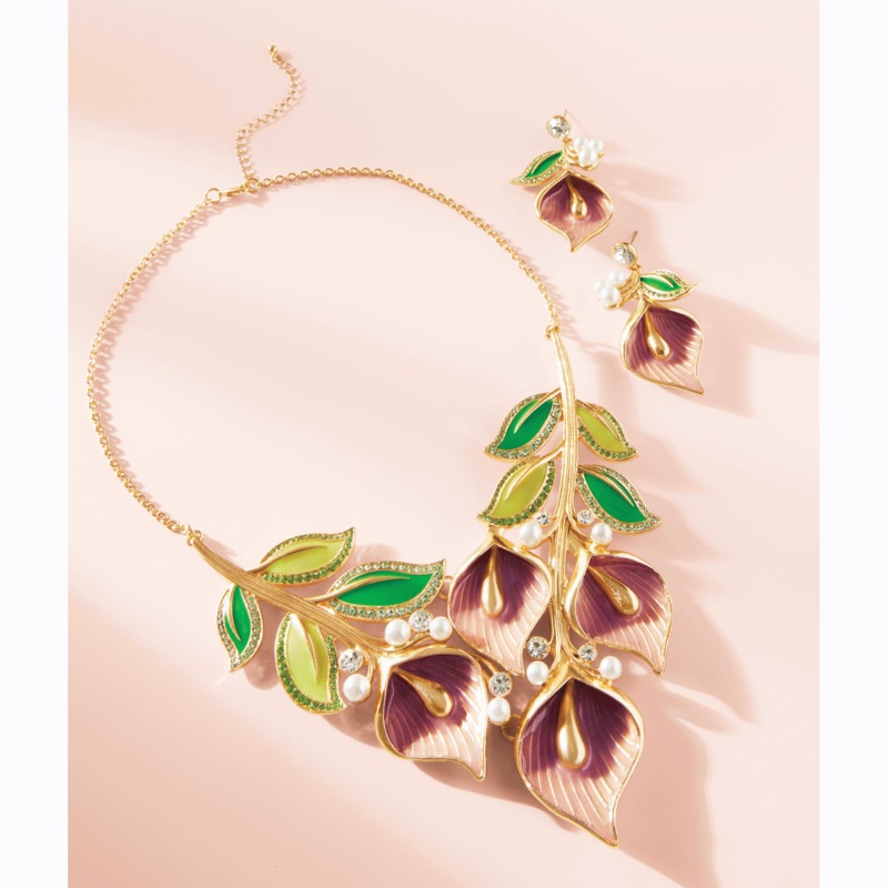 Multicolor Crystal & Faux-Pearl Enamel Floral Jewelry - MIDNIGHT VELVET CATALOG
