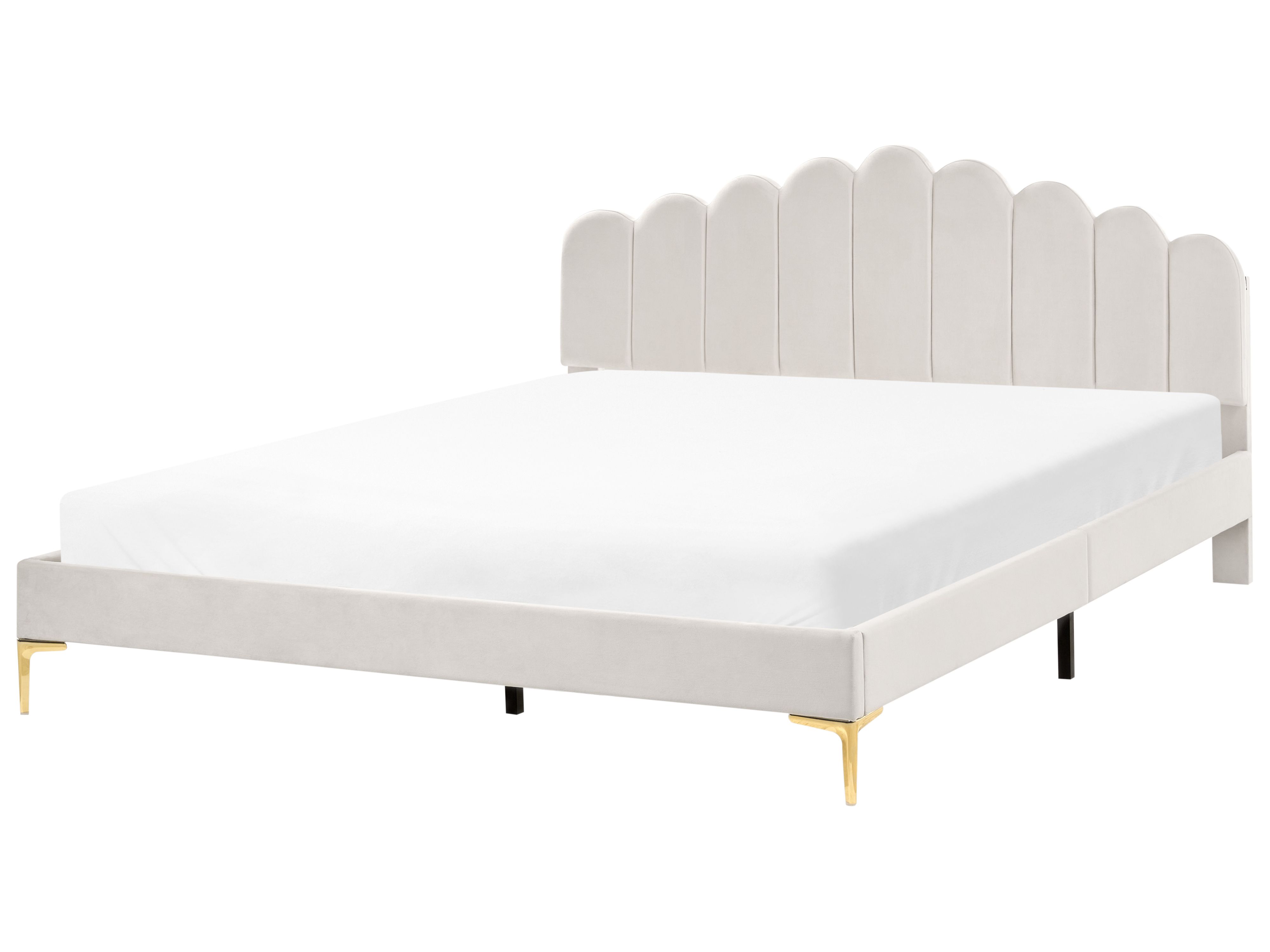 Bed Velvet SAUVIAN 180 x 200 cm (EU Super King) Off-White