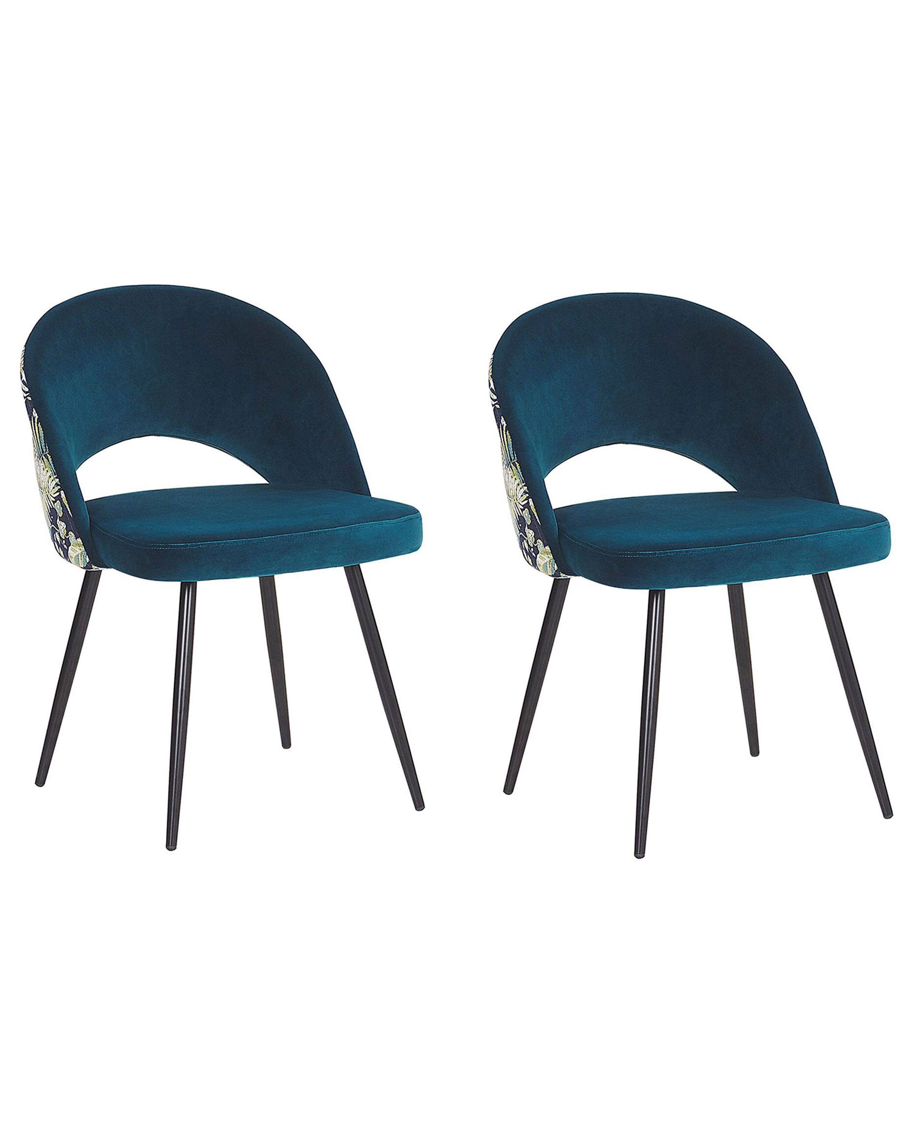 Set of 2 Dining Chairs VIVIAN Velvet Sea Blue