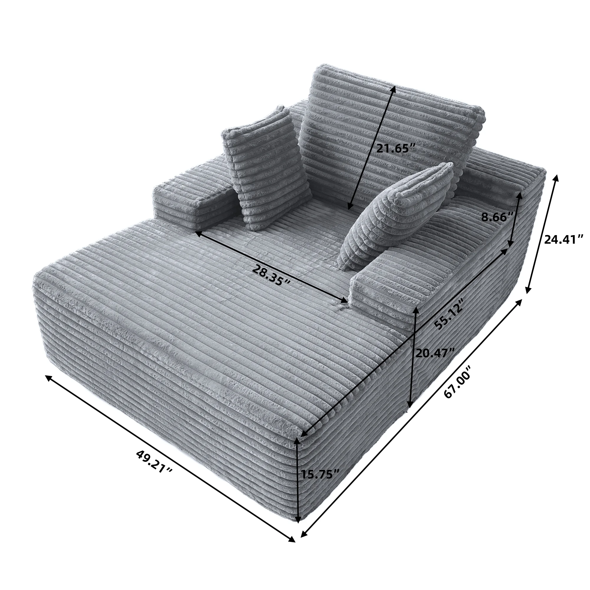 Sodrens Oversized Chaise Lounge Chair Indoor,Upholstered Sofa Bed with Throw Pillows and Armrests,Sleeper Chair for Living Room,Bedroom,Brown,Corduroy - Image 42