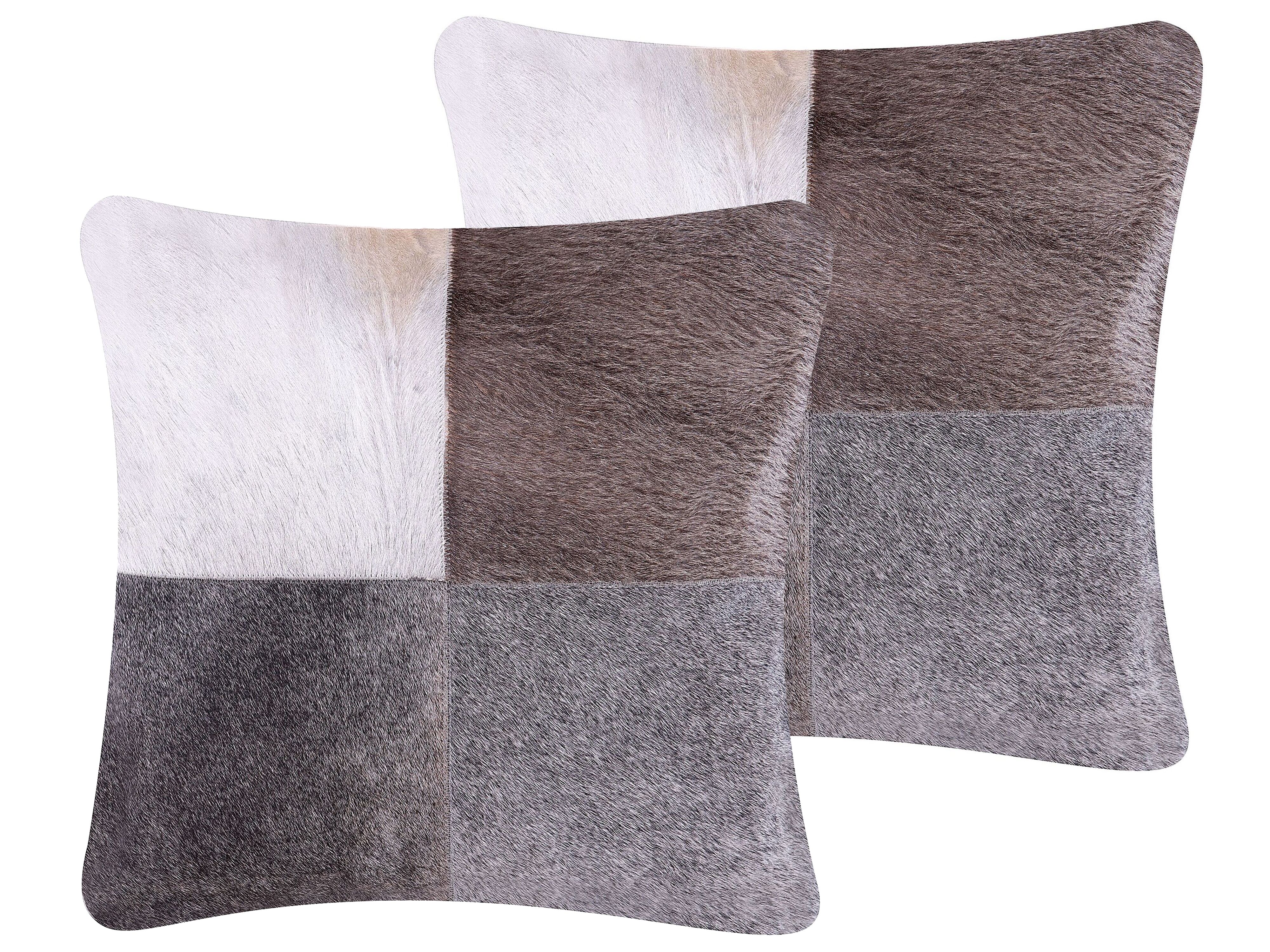 Set of 2 Decorative Cushions NELLAD Leather 45 x 45 cm Grey Patchwork
