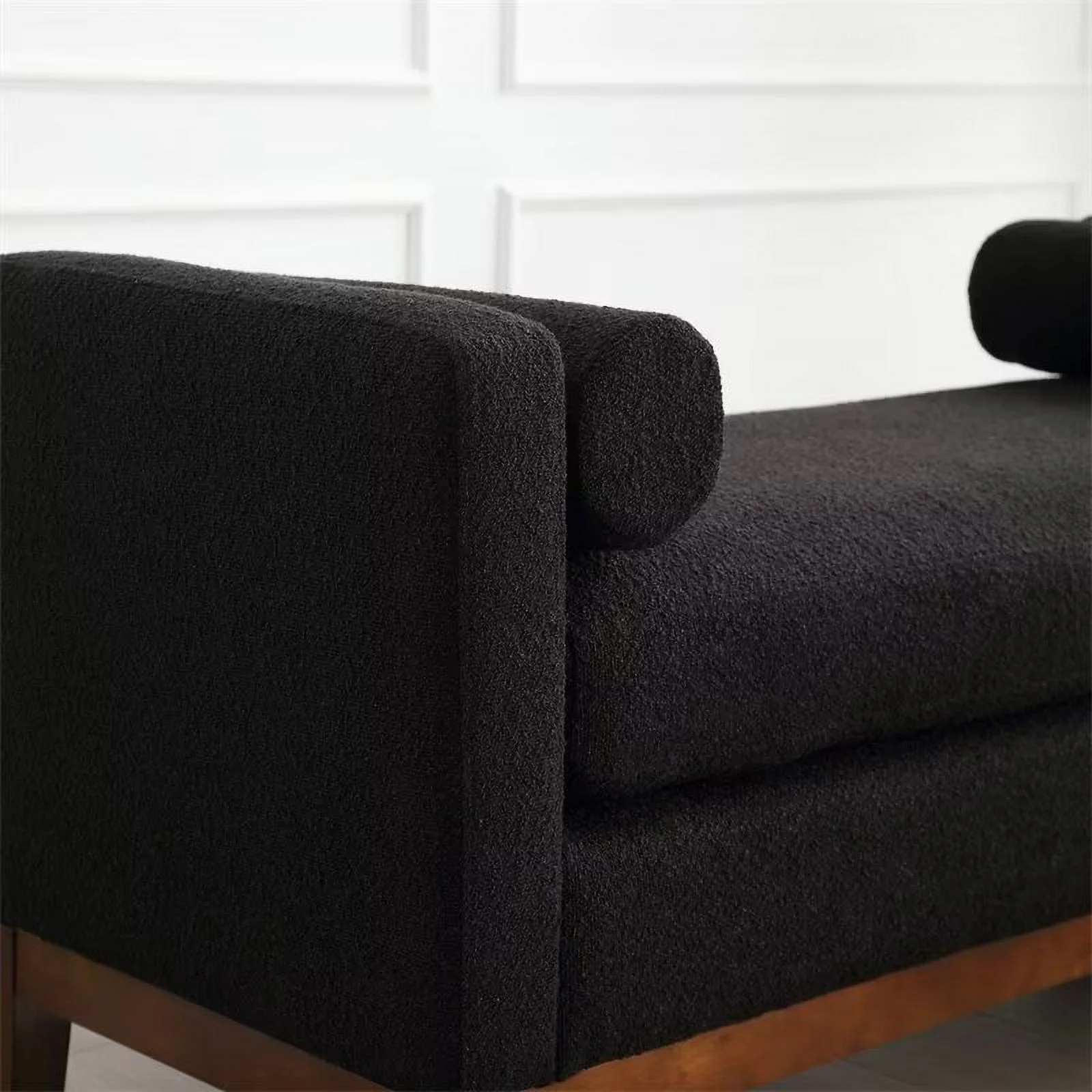 End of Bed Bench, 53.5" Boucle Fabric Upholstered Entryway Bench with Wood Legs & Bolster Pillows, Rolled Arm Cushioned Ottoman Foot Rest Long Stool Window Extra Seating for Bedroom, Ivory - Image 18