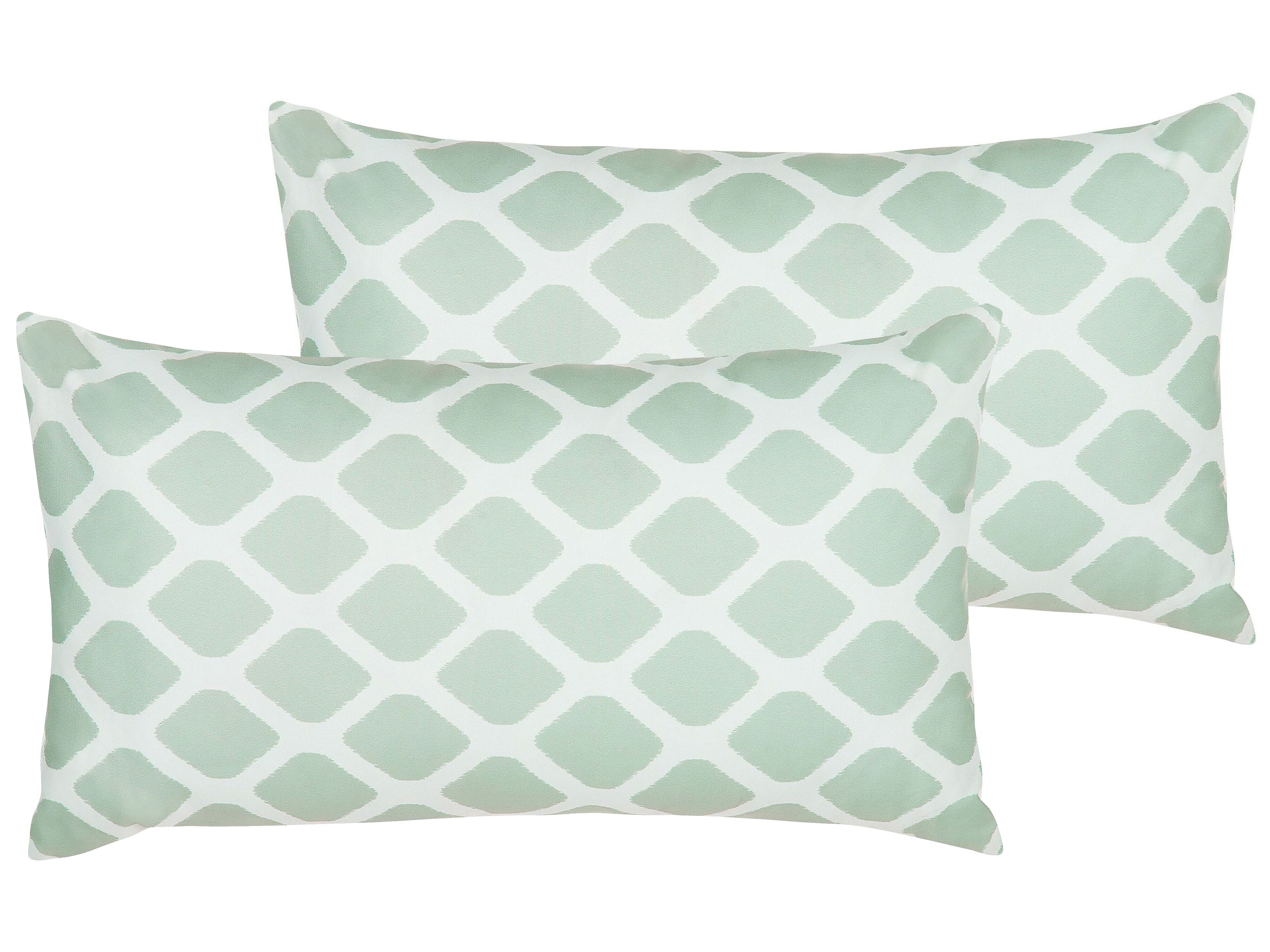 Set of 2 Outdoor Cushions KALAMOS Geometric Pattern 40 x 70 cm Mint Green