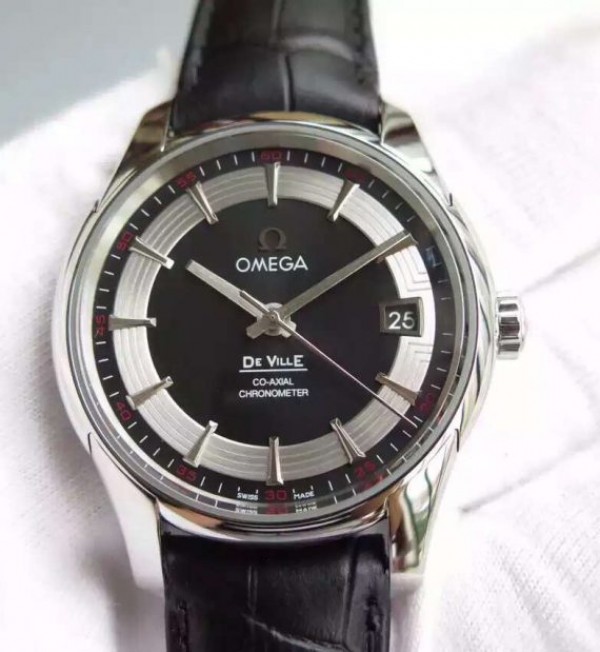 Replica Omega V6F De Ville Hour Vision Co-Axial 41mm SS Black Dial Black Leather Strap A8500 - Elite Watch Atelier