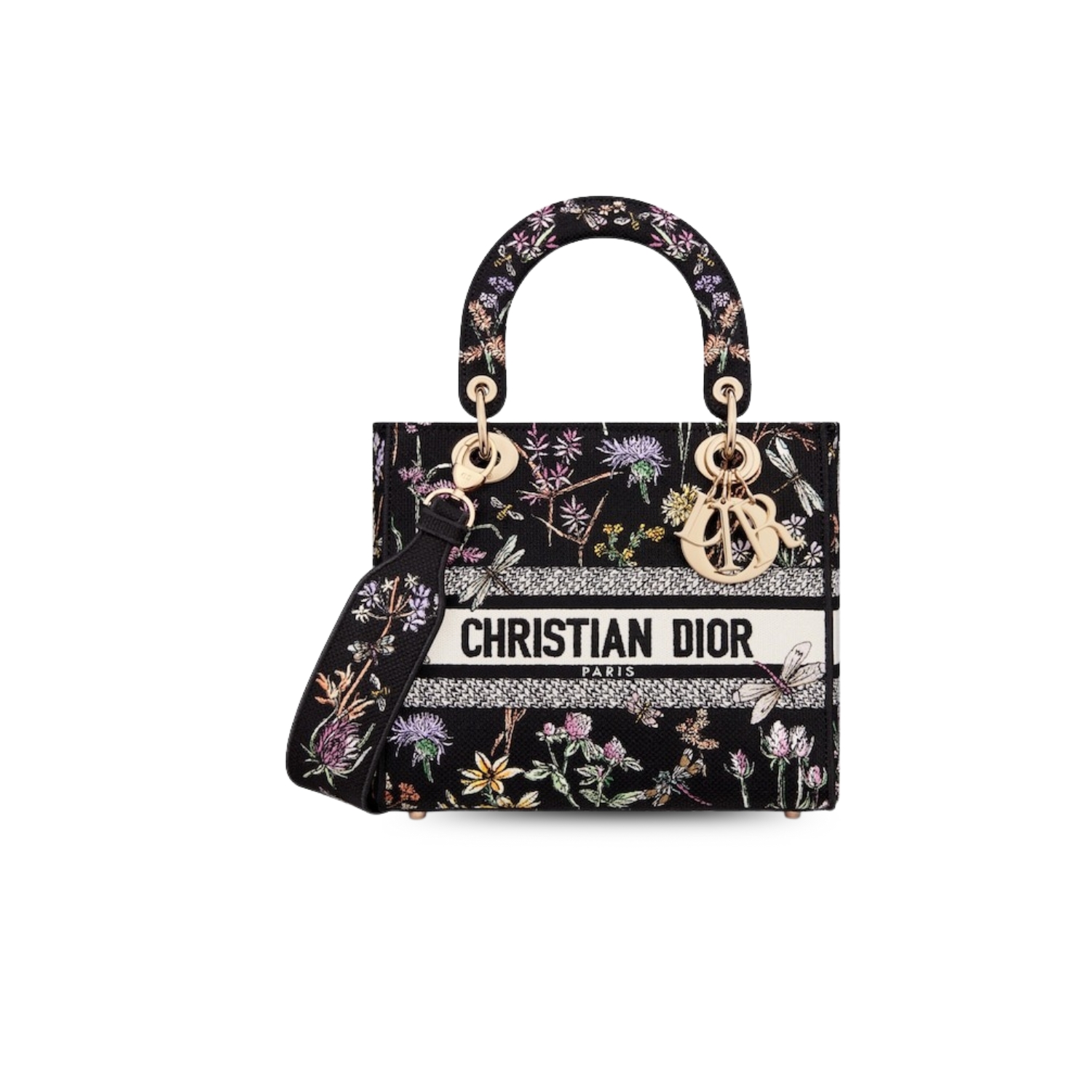 Christian Dior Medium Lady D-Lite Bag Black For Women 9.5in/24cm M0565OEGM_M911