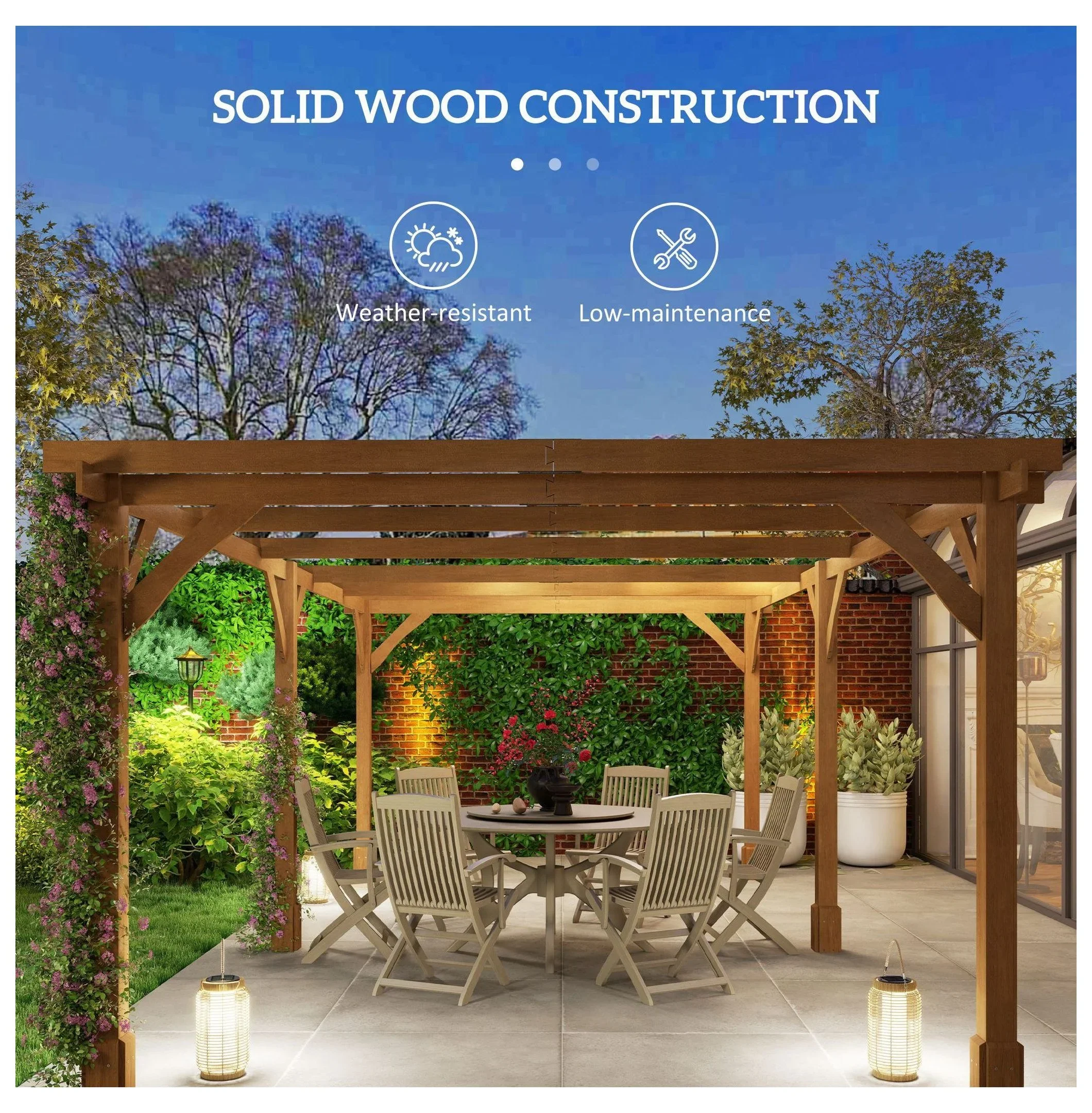Wood Pergola 20 x 10 ft Dark Brown - Image 4 Wood Pergola 20 x 10 ft Dark Brown - Image 4