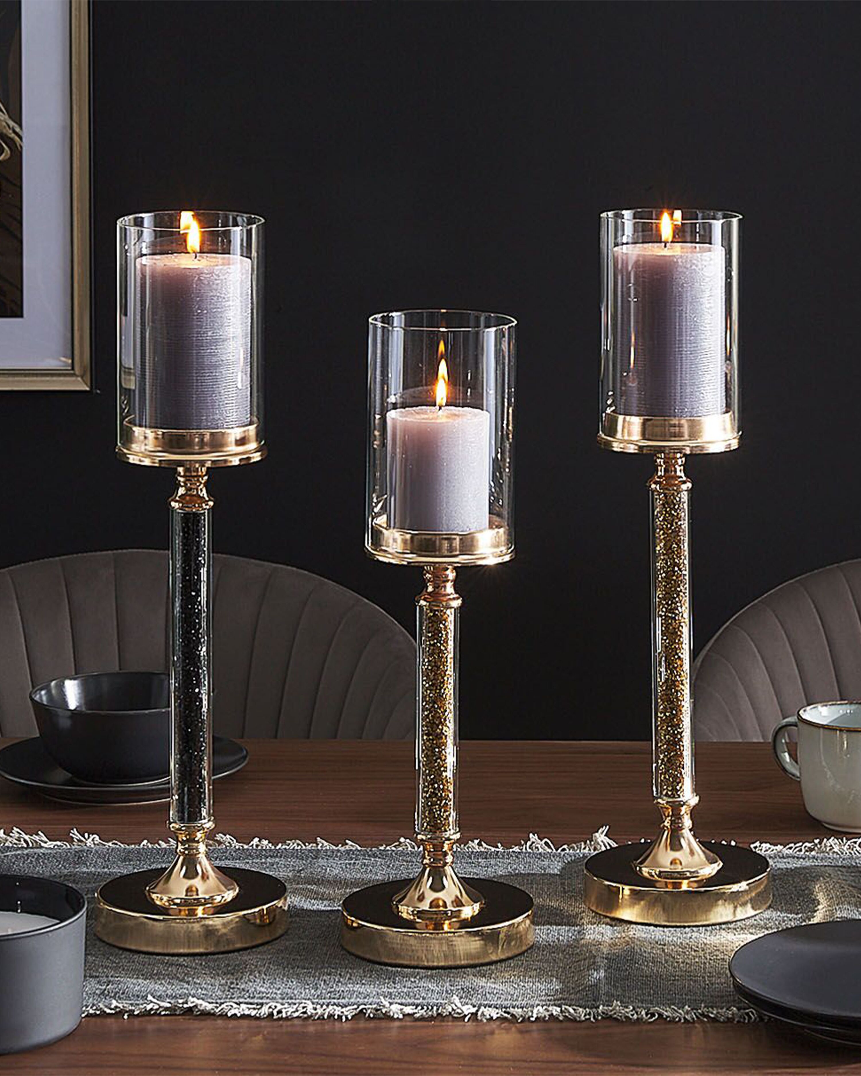 Candle Holder ABBEVILLE Glass 48 cm Gold