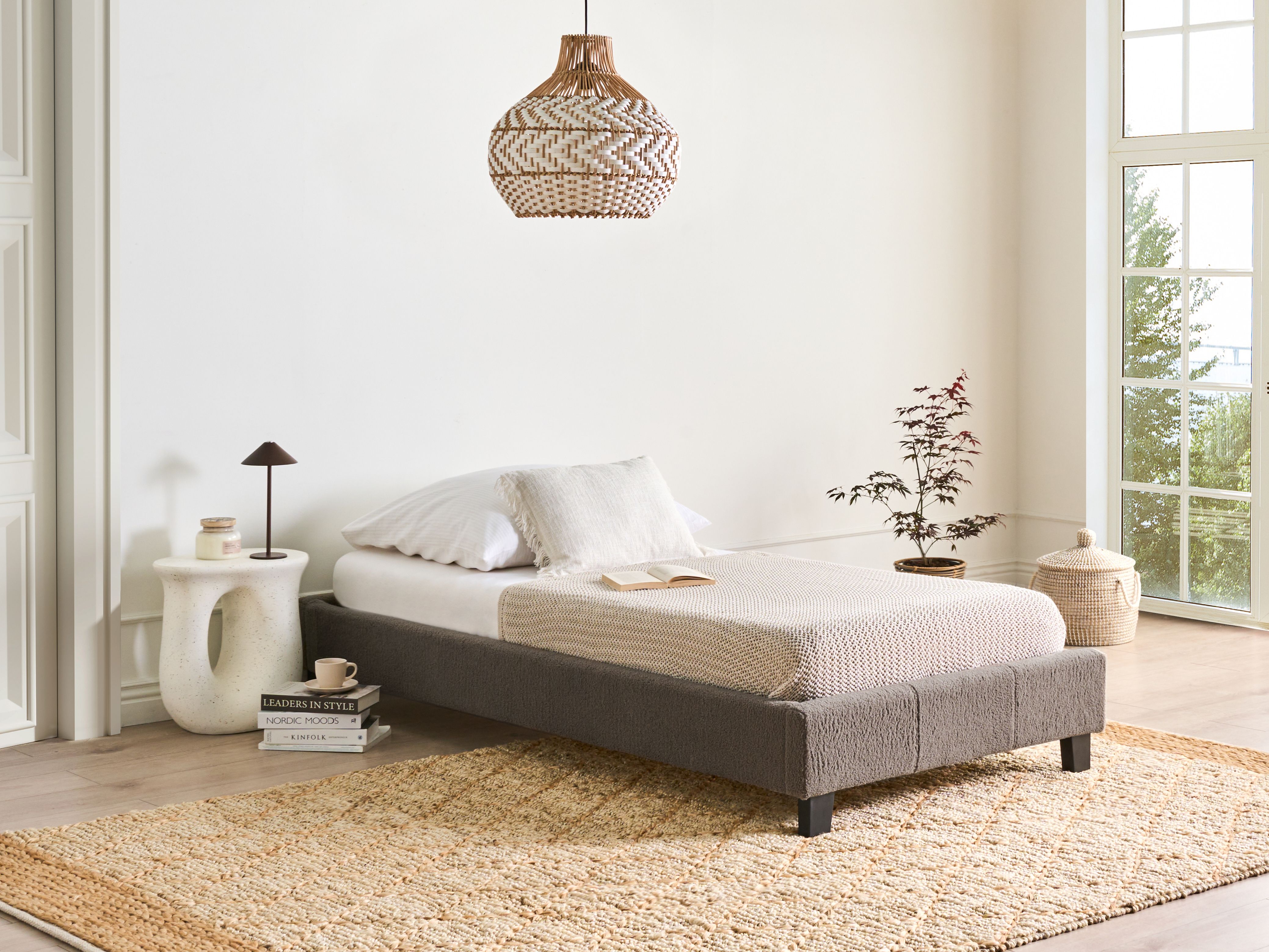 Bed without Headboard Boucle ROANNE 90 x 200 cm (EU Single) Taupe