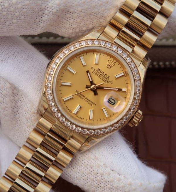 Replica Rolex DateJust 31mm Diamonds Bezel RG Case RG Gold Dial A2235 - Elite Watch Atelier