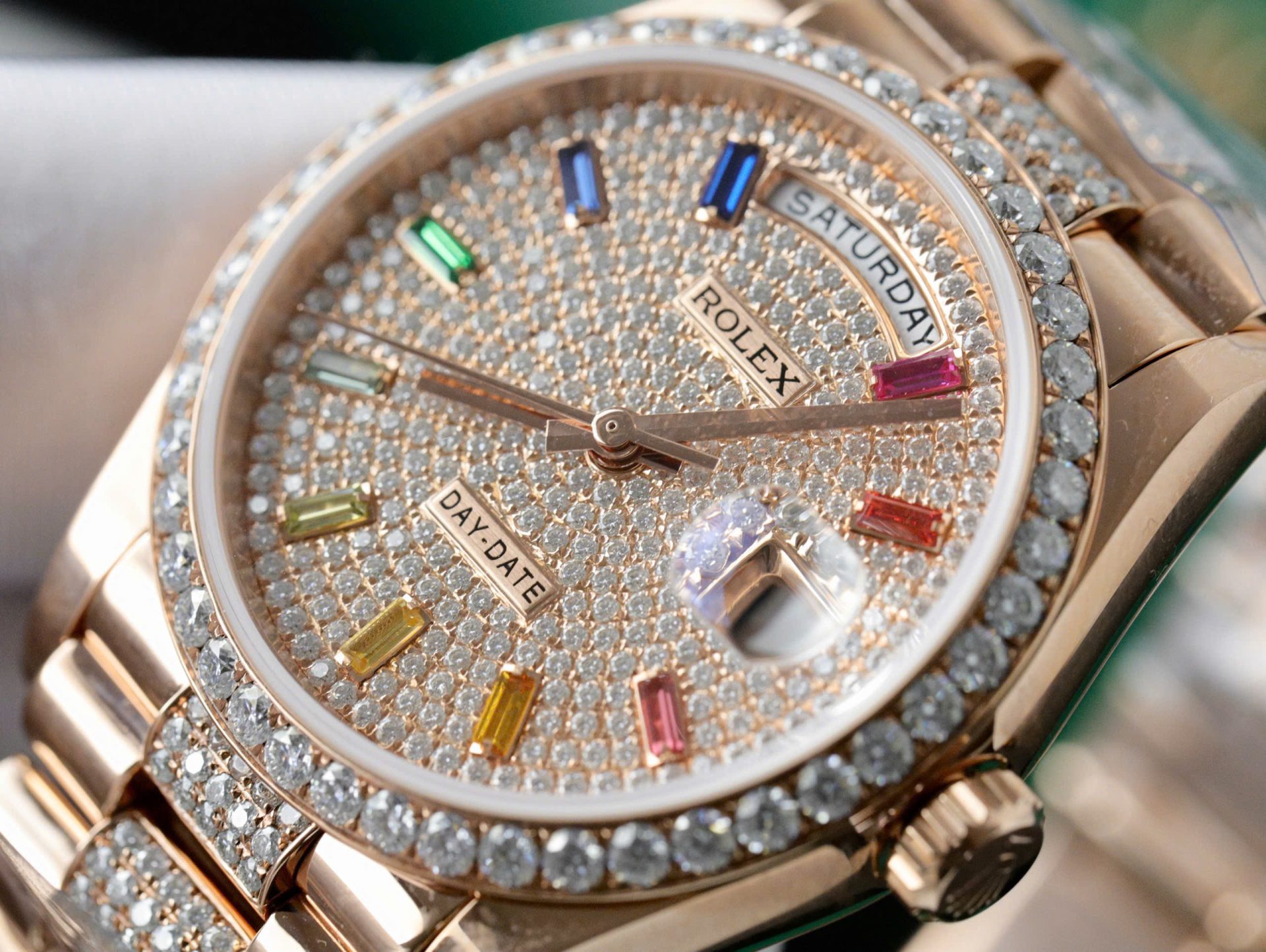 Rolex Day-Date 128395TBR Refined 18K Gold Wrapped   Moissanite Diamonds Best Replicas 36mm - Top club