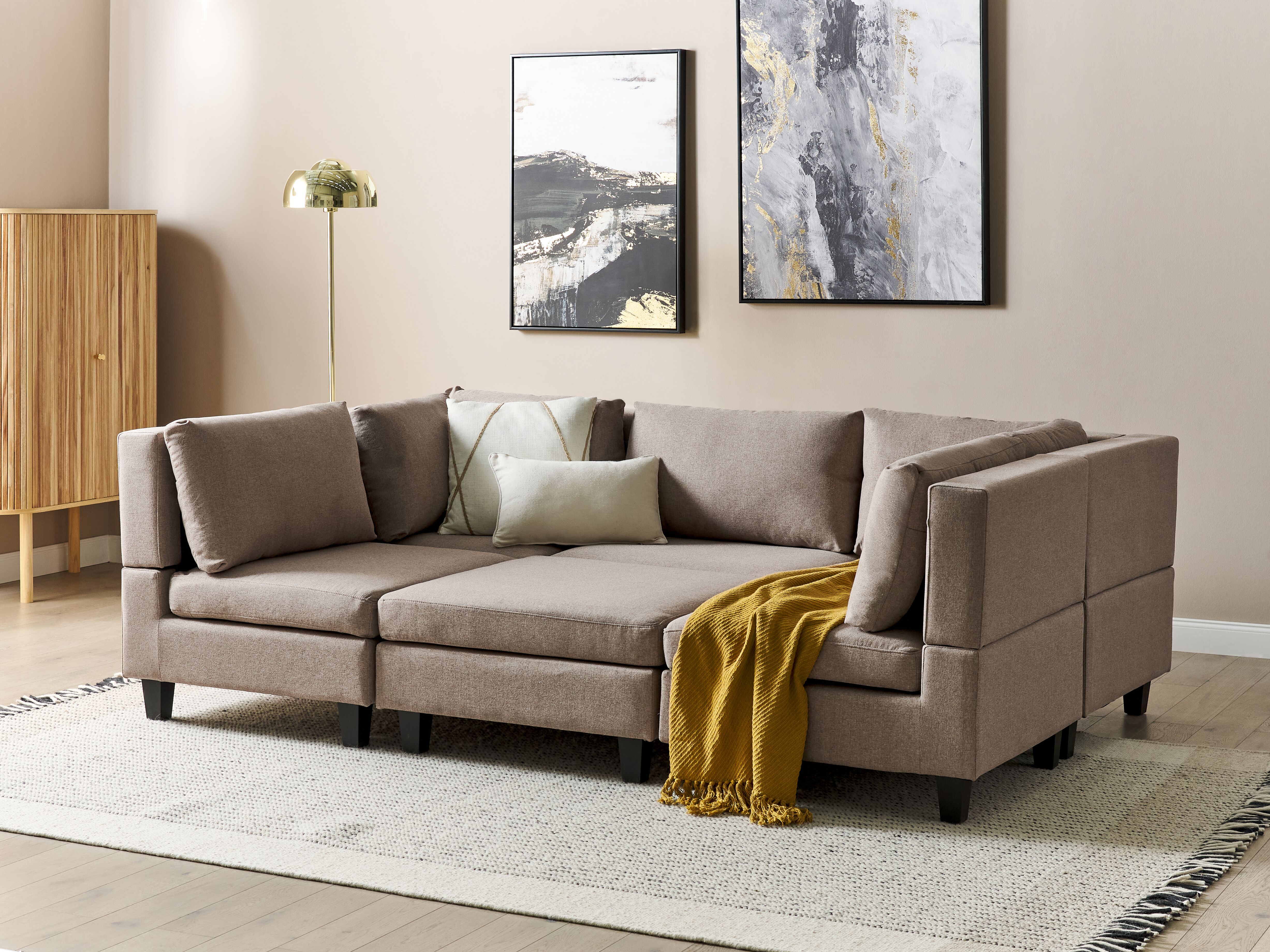 Modular U-Shape Sofa 5 Seater UNSTAD Fabric Brown with Ottoman