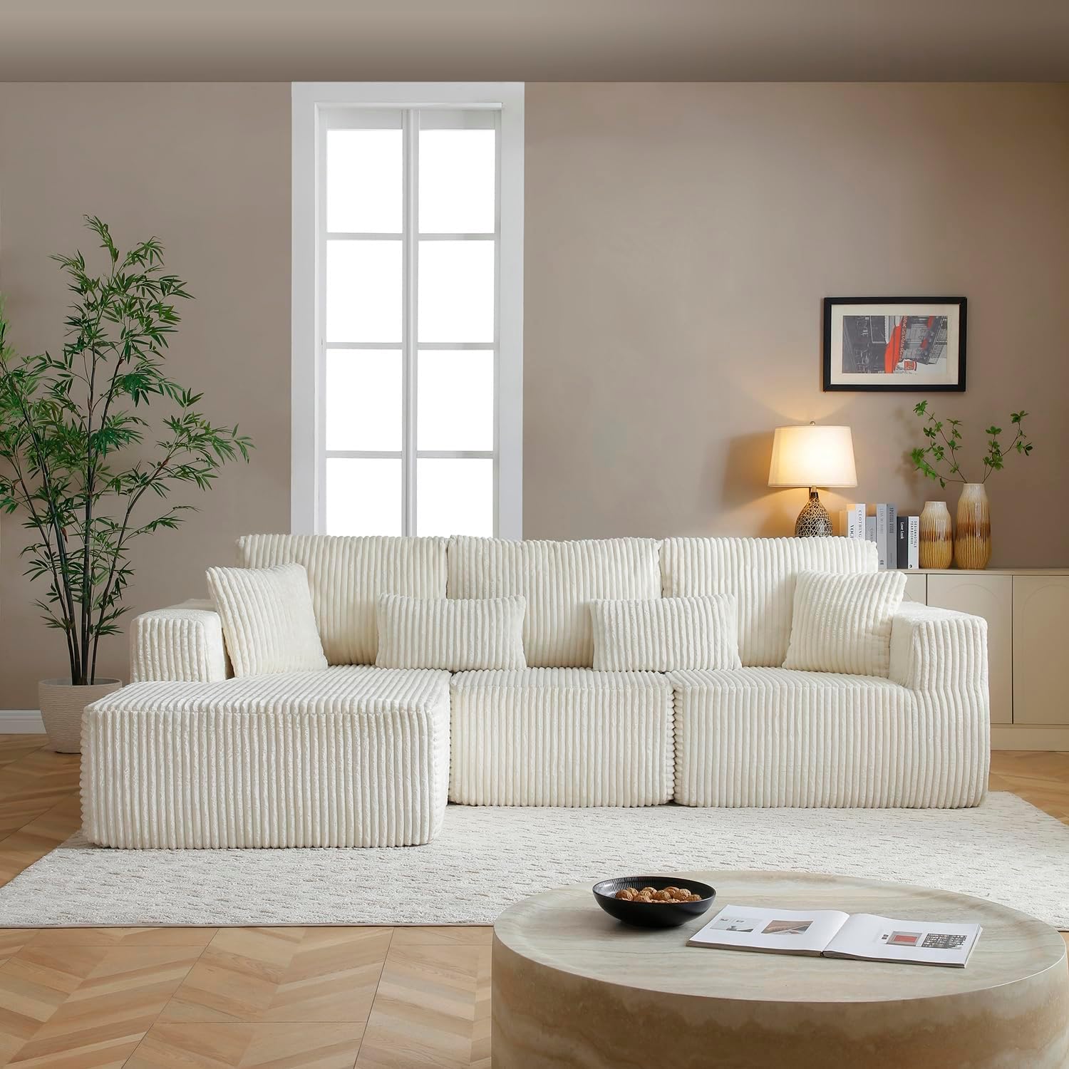110” Modular Sectional Sofa, Cloud Sectional Couch with Deep Seat, Upholstered Boneless Couches for Living Room, Modern Modular L-Shape Sofa Couch with Chaise (Beige, 110