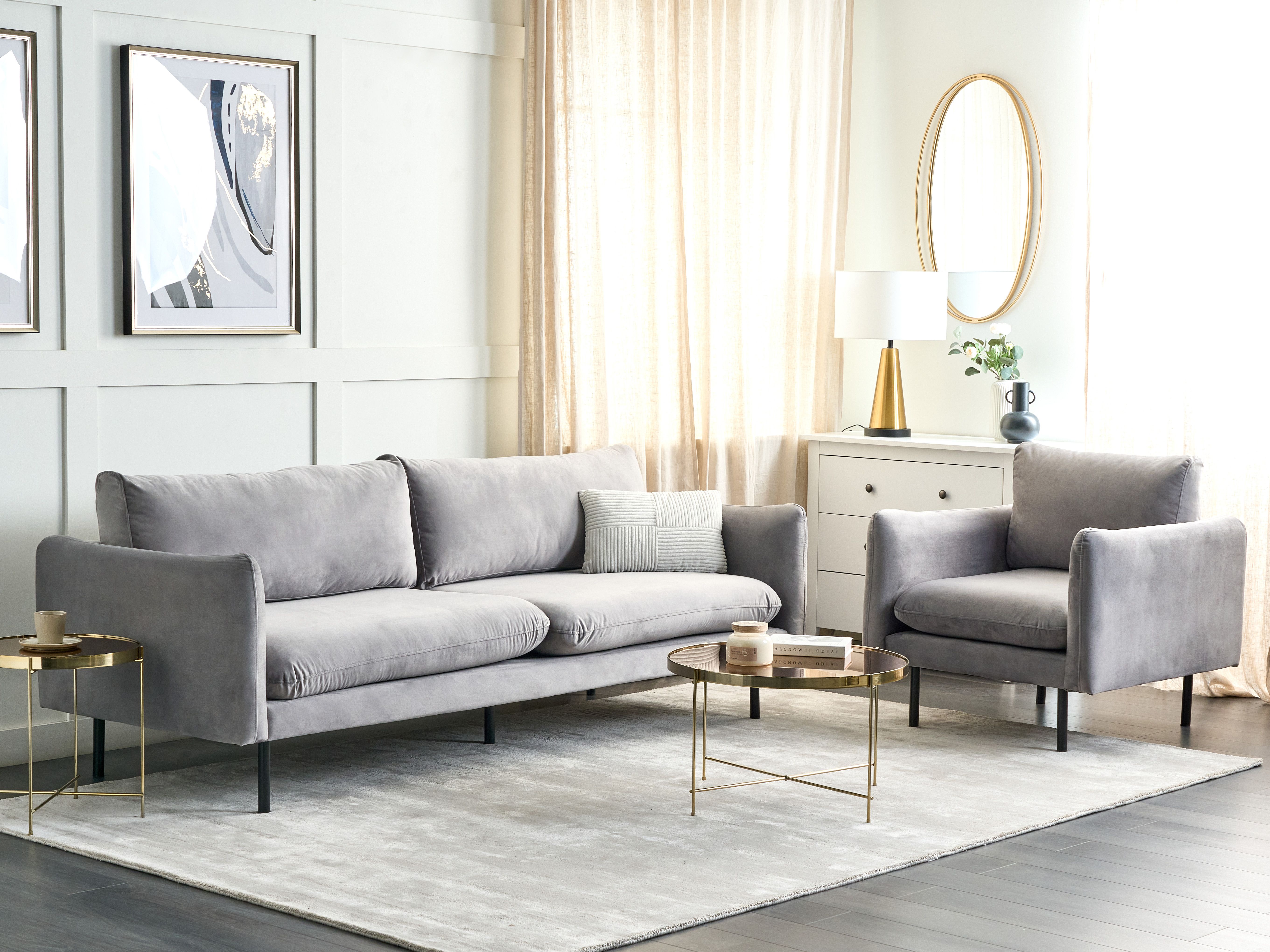 Living Room Set 4 Seater VINTERBRO Velvet Grey