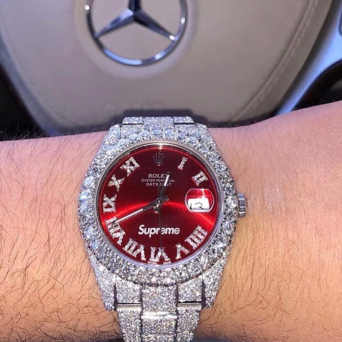 Rolex Best Replica Watch DateJust Supreme Custom Moissanite Diamonds Red Dial 41mm - Elite Watch Atelier