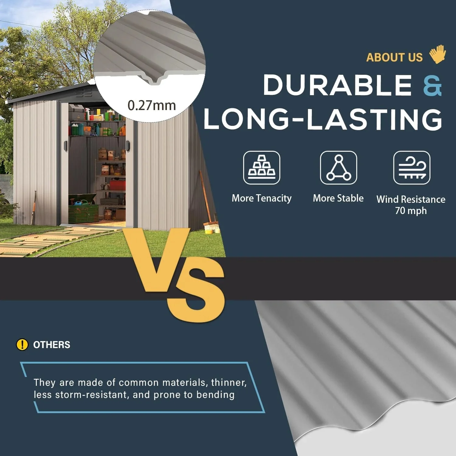 U-MAX 8 x 6 ft. Wood Grain Outdoor Metal Storage Shed With Lockable Door - Image 17 U-MAX 8 x 6 ft. Wood Grain Outdoor Metal Storage Shed With Lockable Door - Image 17