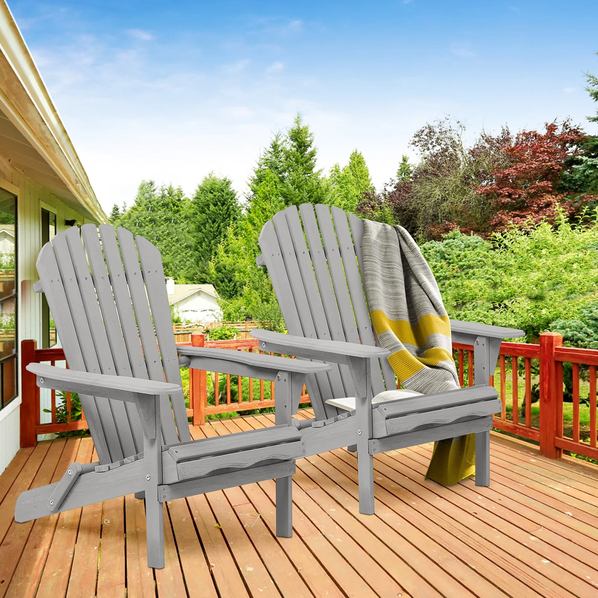 uhomepro Outdoor Adirondack Chairs Set of 2, Folding Fire Pit Chair, Weather Resistant Patio Lawn Chair for Outside Deck Garden Backyard Balcony, Gray