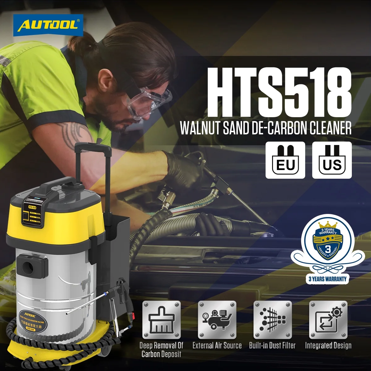 AUTOOL HTS558 Walnut Sand Carbon Deposition Clean Machine Walnut Shell Media Powder Sandblasting Machine Automotive Engine Intake Pipe Valve De-Carbon Cleaning Machine for Rust Grime Paint Removing - Image 23