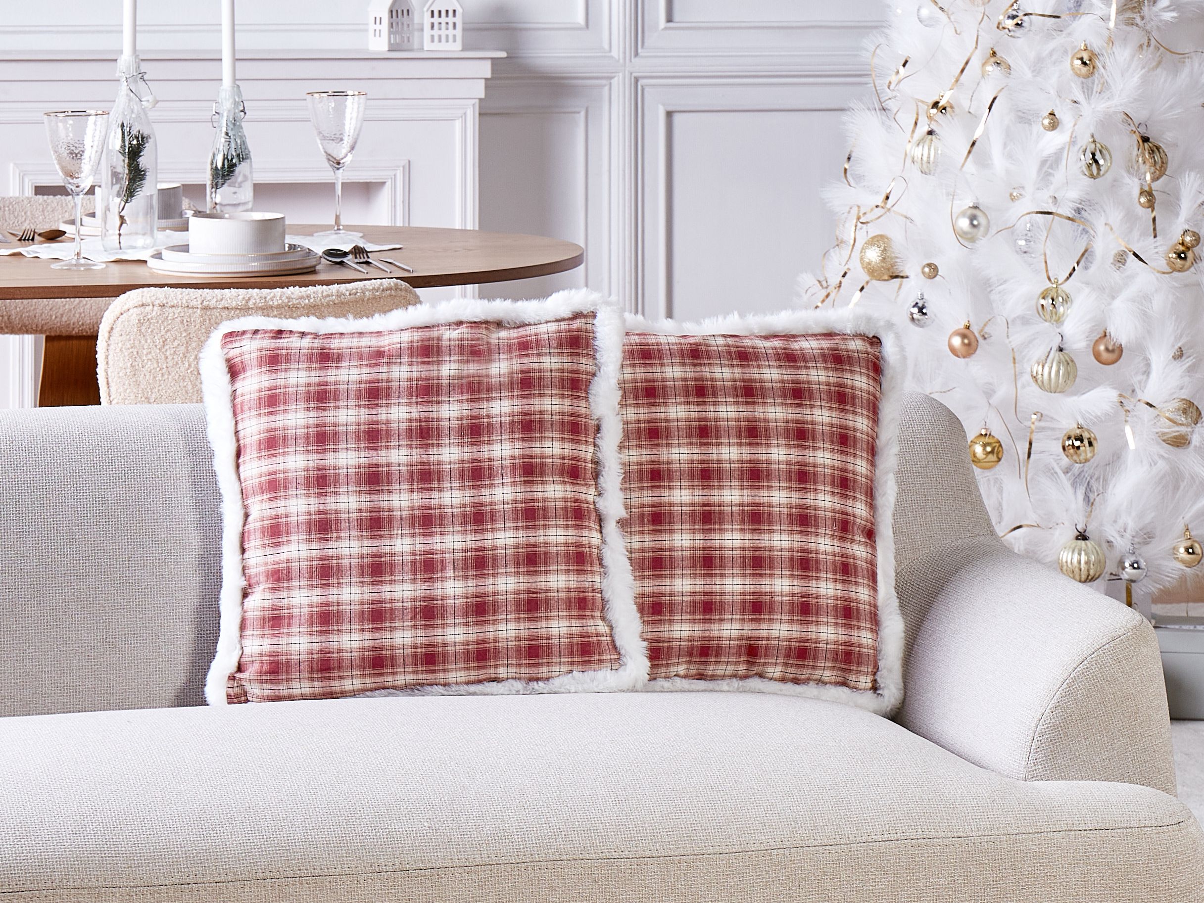 Set of 2 Decorative Cushions BROOKIES 45 x 45 cm Dark Red Christmas Motif