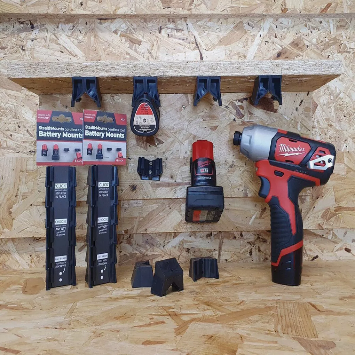 StealthMounts Battery Mounts for Milwaukee M12 (6-Pack)