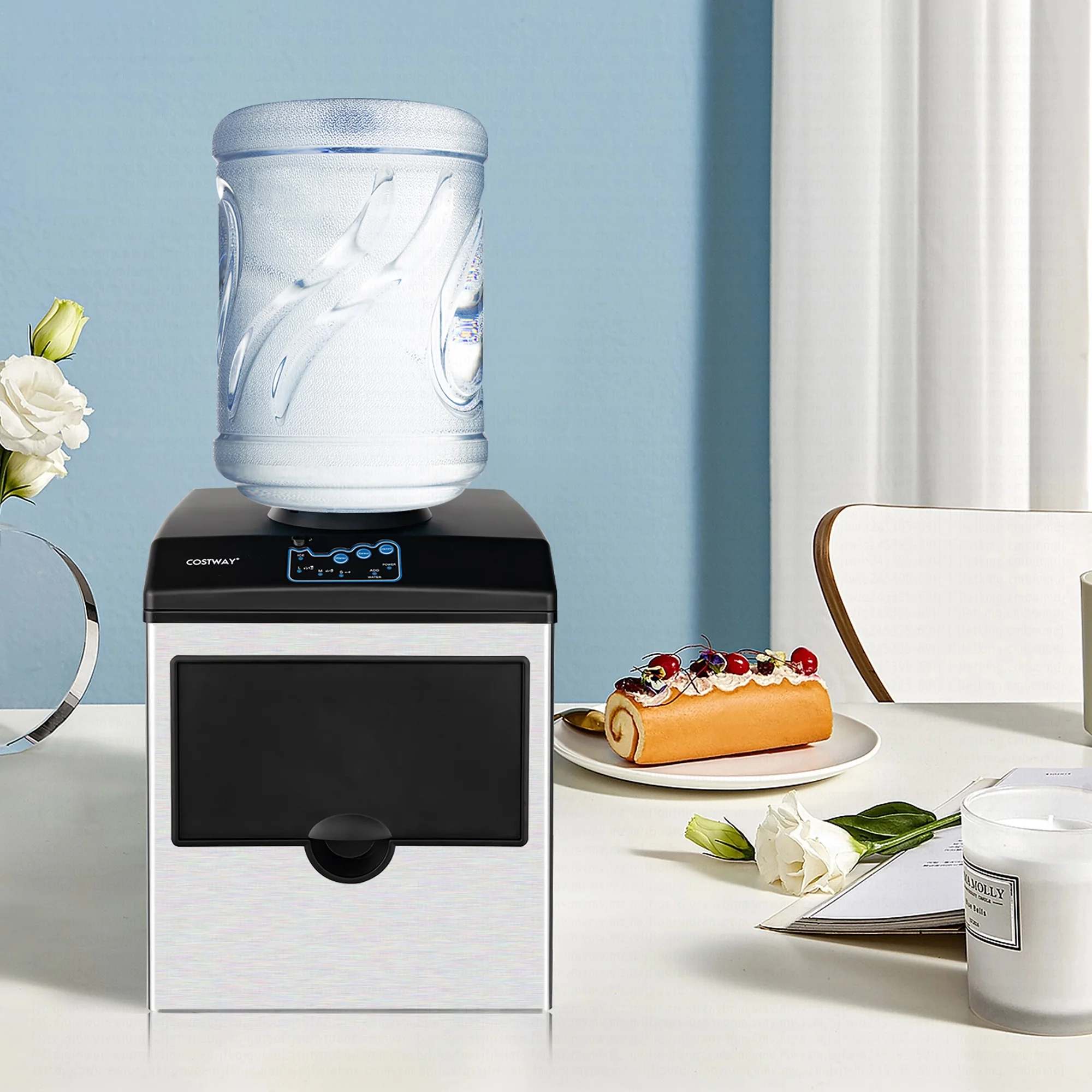 Costway 2-in-1 Stainless Steel Countertop Ice Maker Water Dispenser 48Lbs/24H w/ Scoop - Image 2