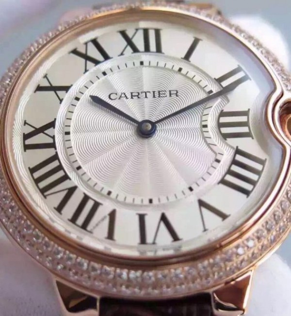 Replica Cartier Ballon Bleu 40mm RG Diamonds Bezel Whit Dial Leather Strap MIYOTA9015 - Top club