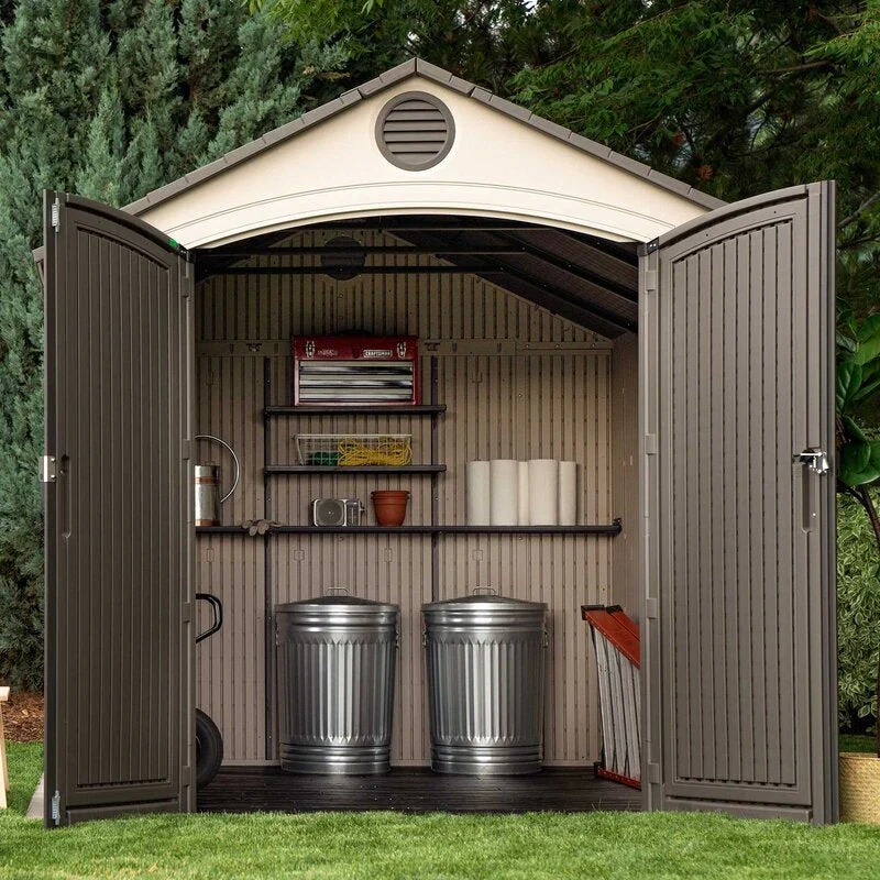 Plastic Storage Shed, 8 ft. W x 12.5 ft. D, Desert Tan And Dark Brown - Image 6 Plastic Storage Shed, 8 ft. W x 12.5 ft. D, Desert Tan And Dark Brown - Image 6