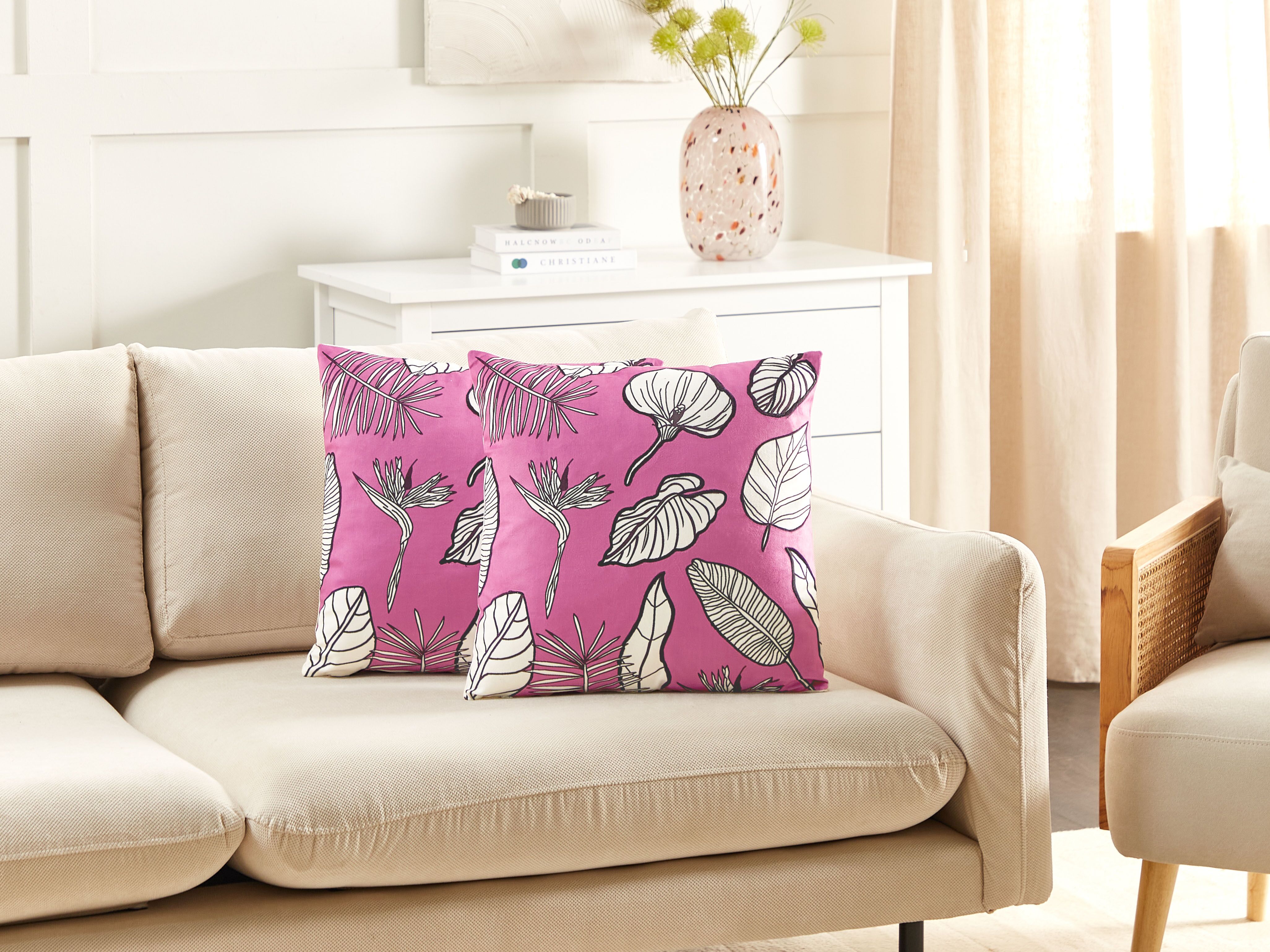 Set of 2 Decorative Cushions MALVA Velvet 45 x 45 cm Pink Floral Pattern