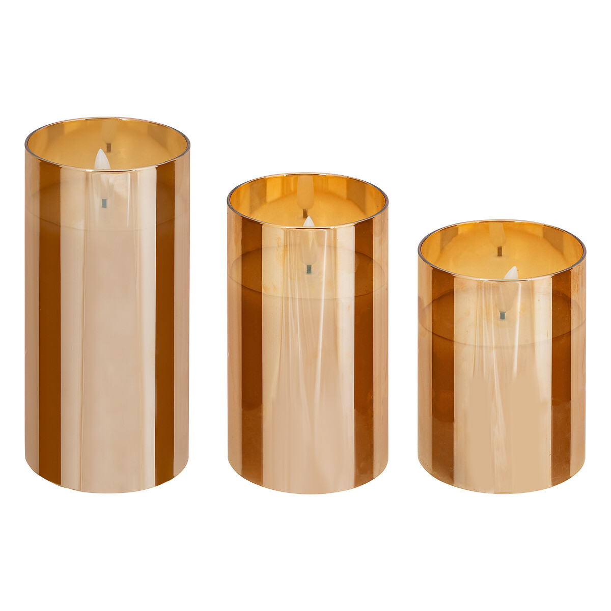 Set of 3 LED candles "Sena" Glass, Amber, D.7.5 cm