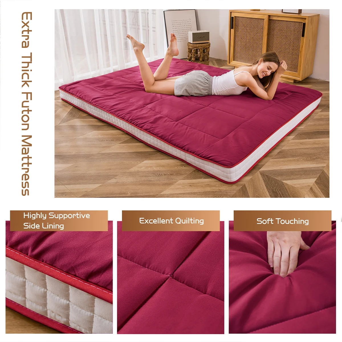 Futon Mattress, Padded Japanese Floor Mattress Quilted Bed Mattress Topper, Extra Thick Folding Sleeping Pad, Dark Grey, Twin - Image 36