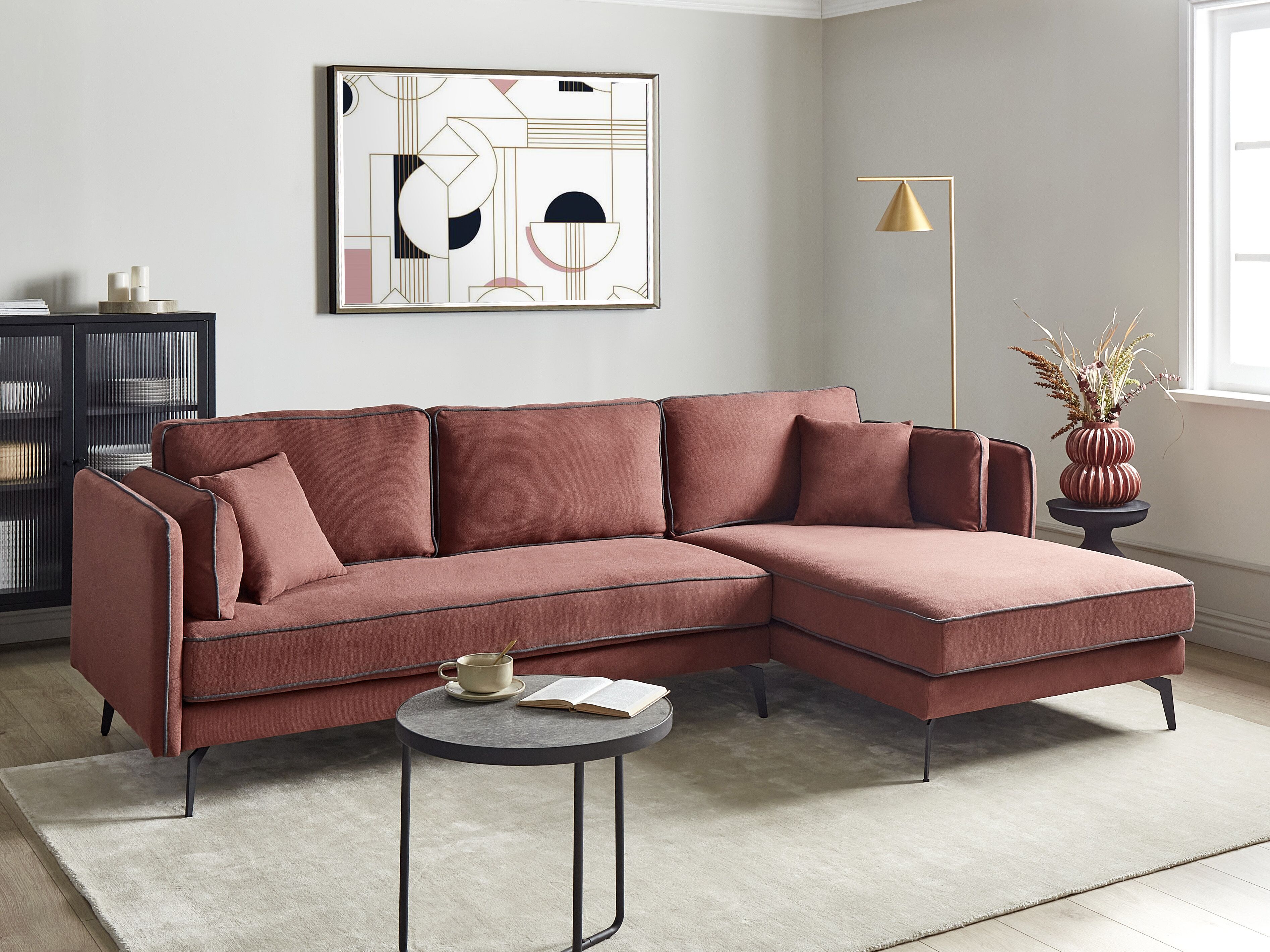 Corner Sofa 3 Seater ALTAN Fabric Burgundy Left Hand