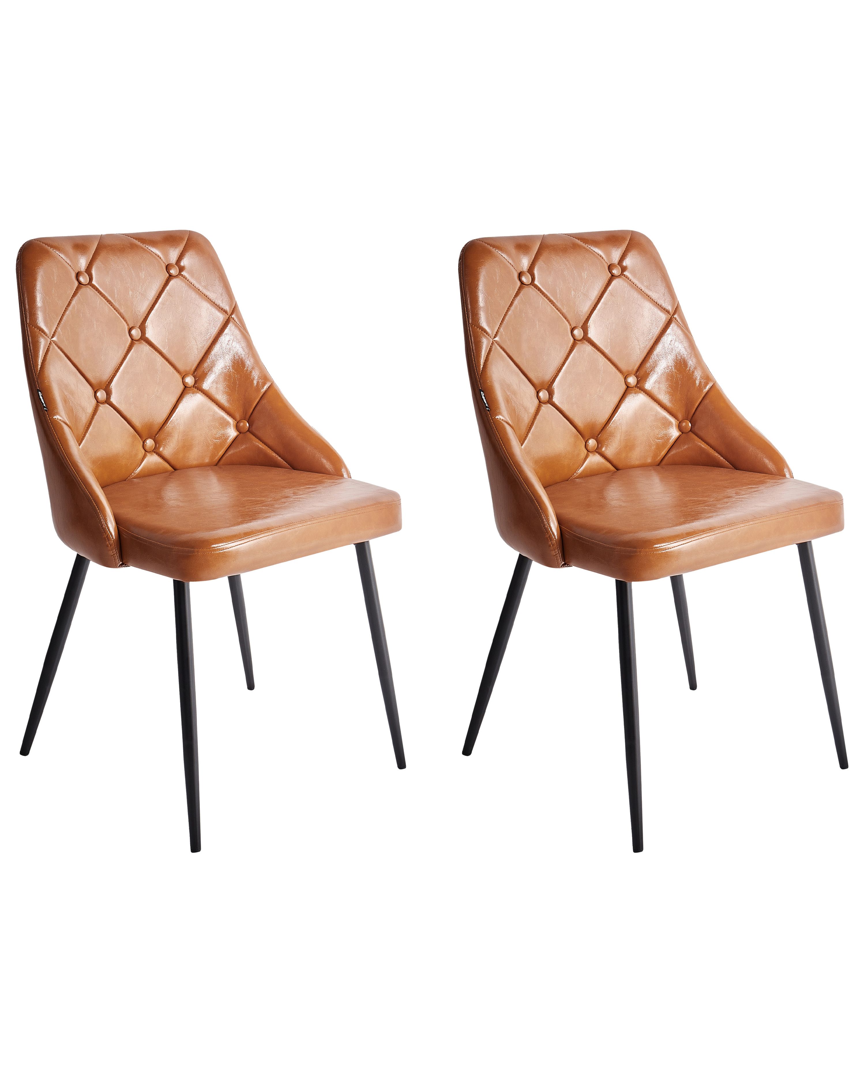 Set of 2 Dining Chairs VALERIE Faux Leather Golden Brown