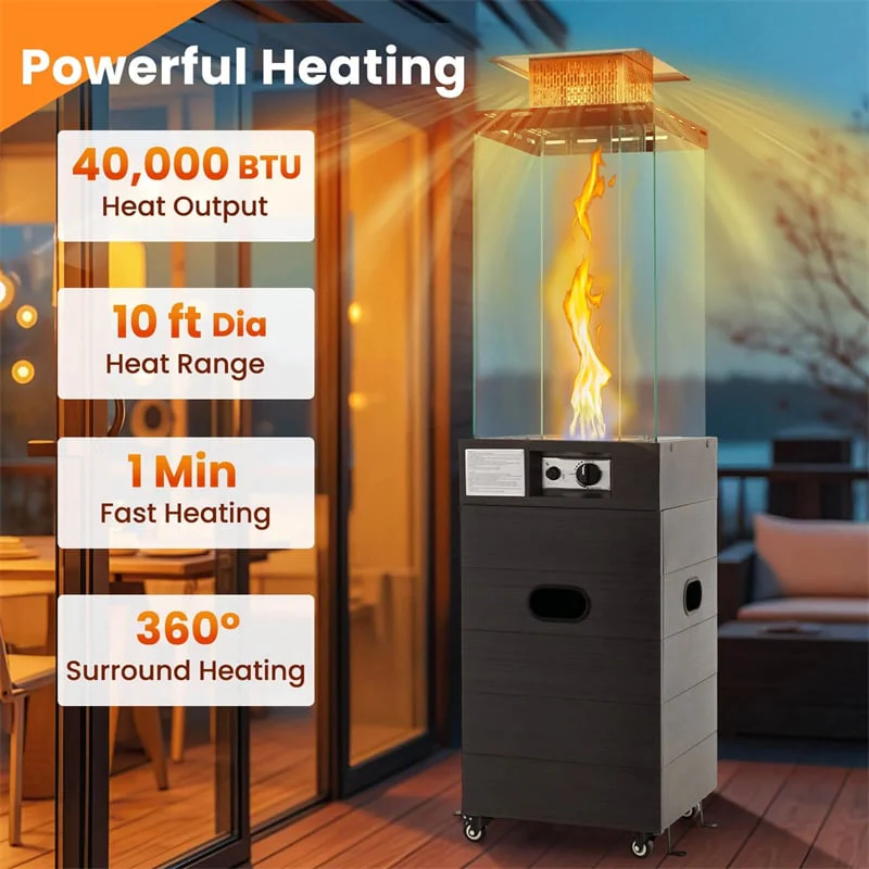 Eletrclife 40000 BTU Outdoor Propane Patio Heater with Tempered Glass Tube, Wheels & Cover for Backyard