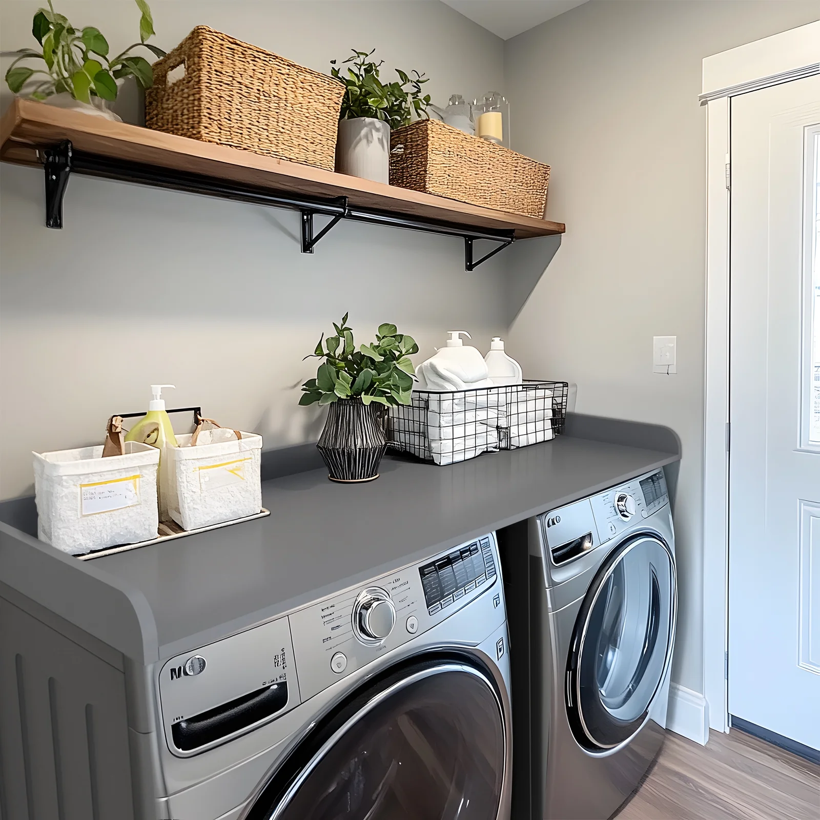 Kaboon Washer Dryer Countertop with Edge Rails, 27.5" x 54", Light Walnut - Image 66